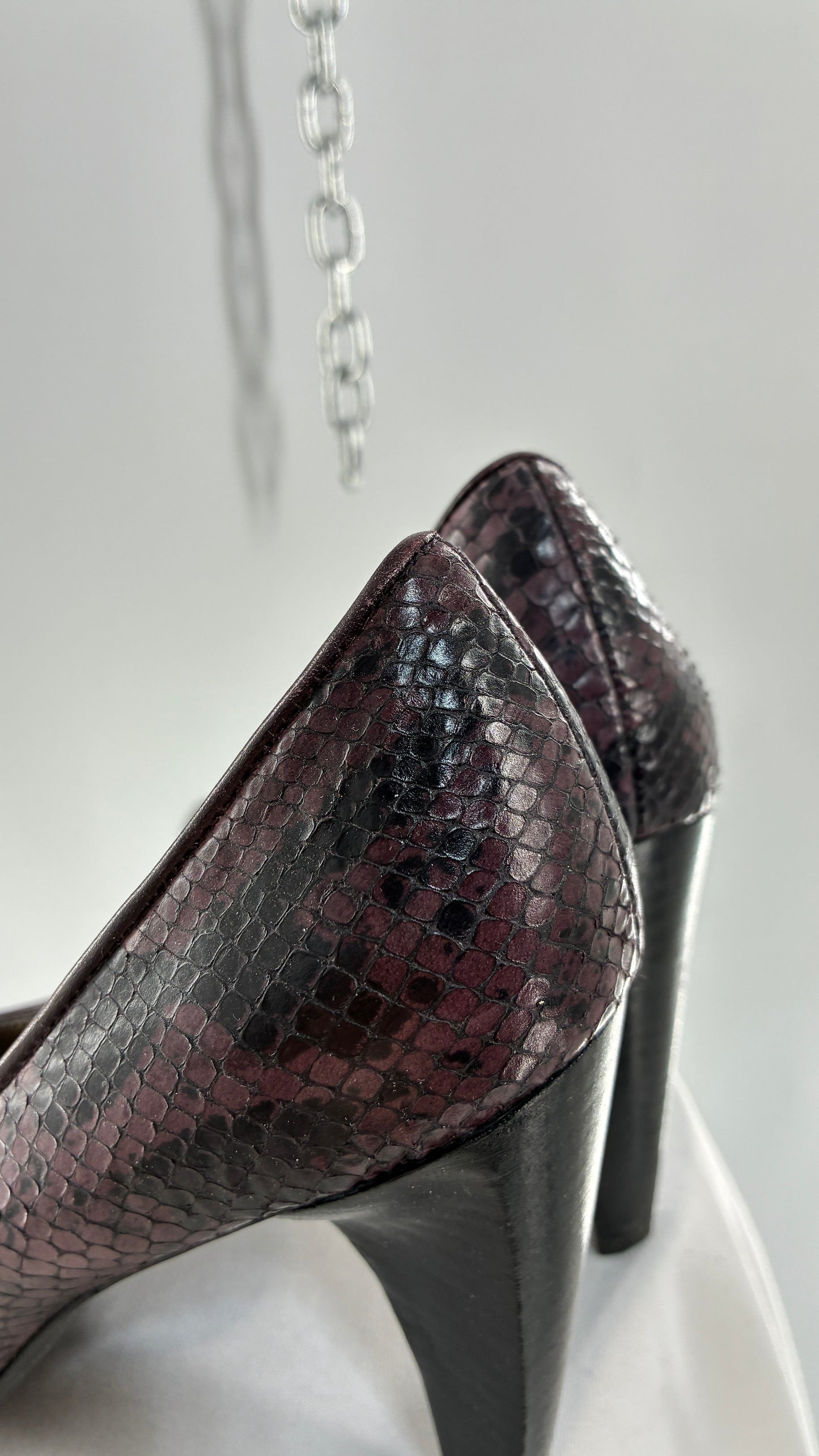 Vintage B MAKOWSKY Snake Embossed Pointed Toe Heel with Block Heel (9.5)