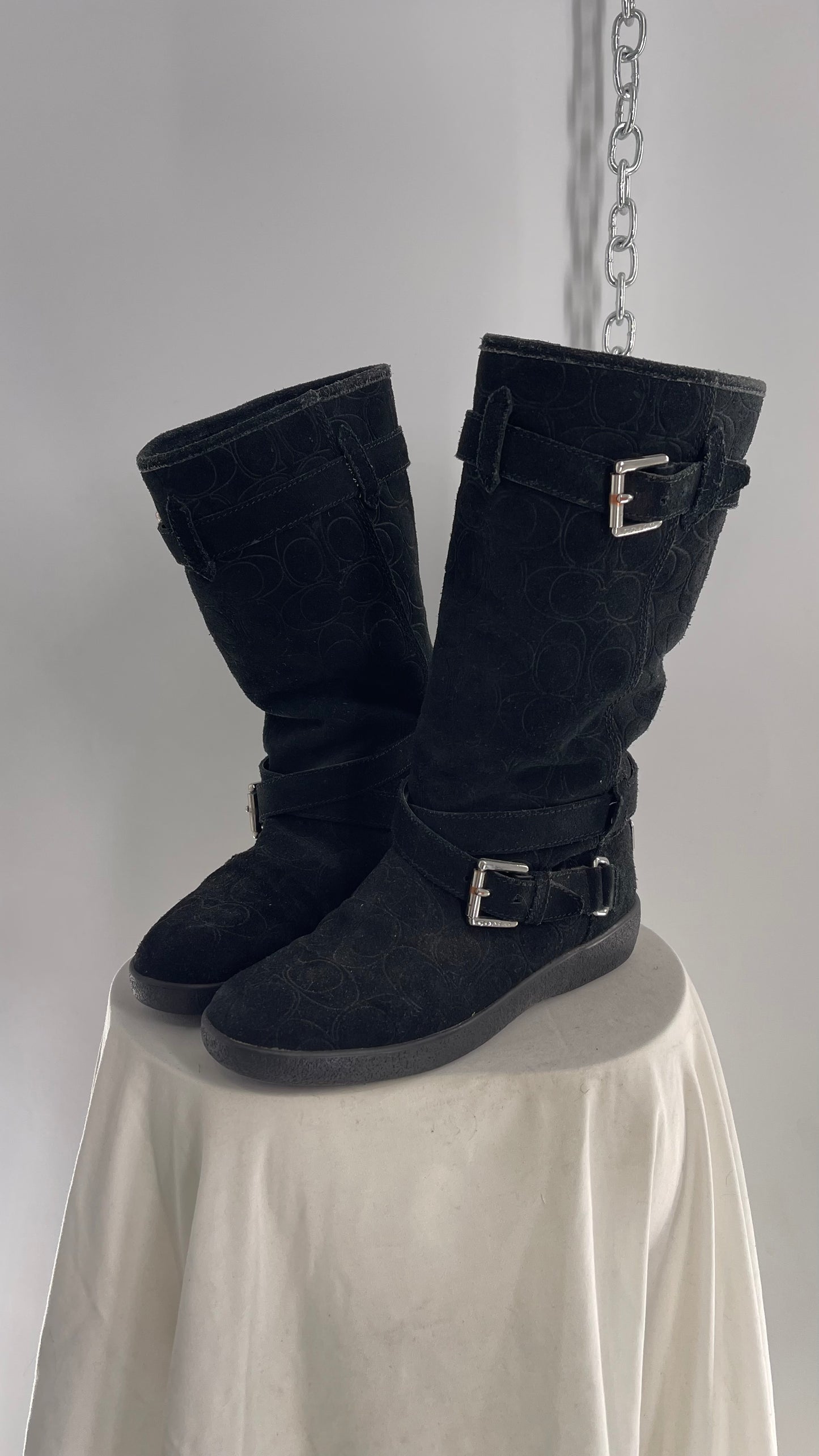 Coach Thelma Black Suede All Over Logo Monogram Boot (6)