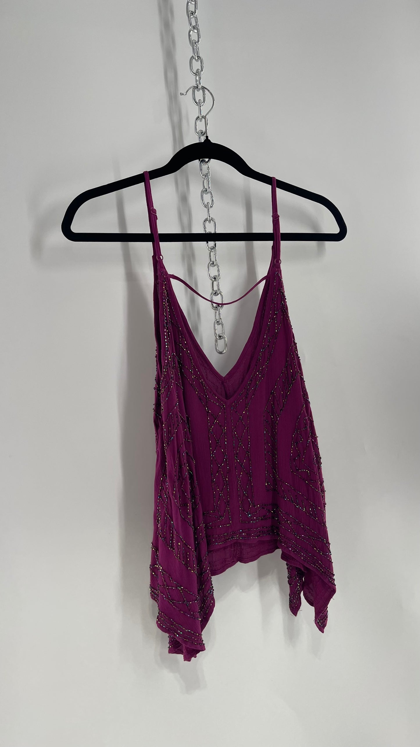 Free People Purple Beaded Handkerchief Hem Tank (Small)