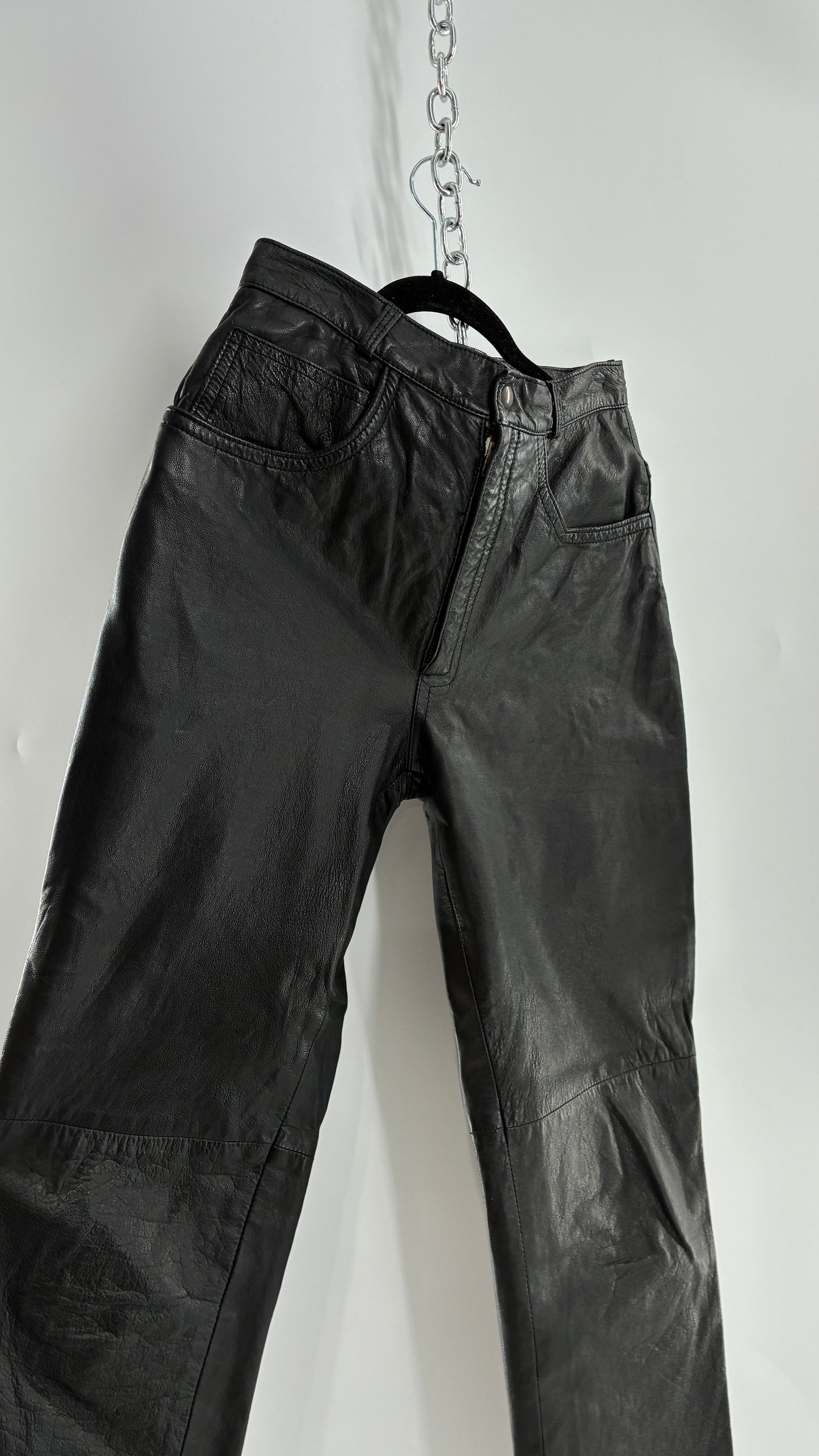 Vintage LILLIE RUBEN High Waisted Black Thin Leather Pants (6)