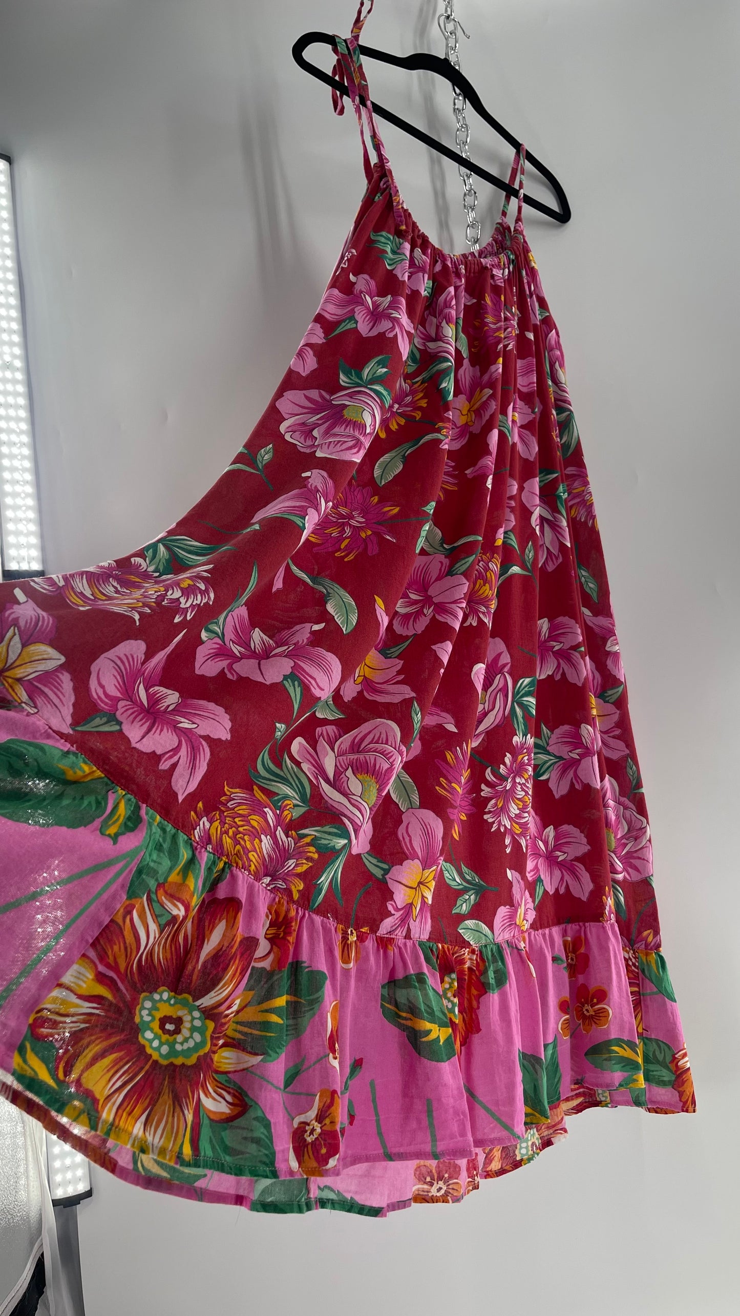 Handemade Brazilian Color Blocked Red/Pink Floral Maxi (One Size)