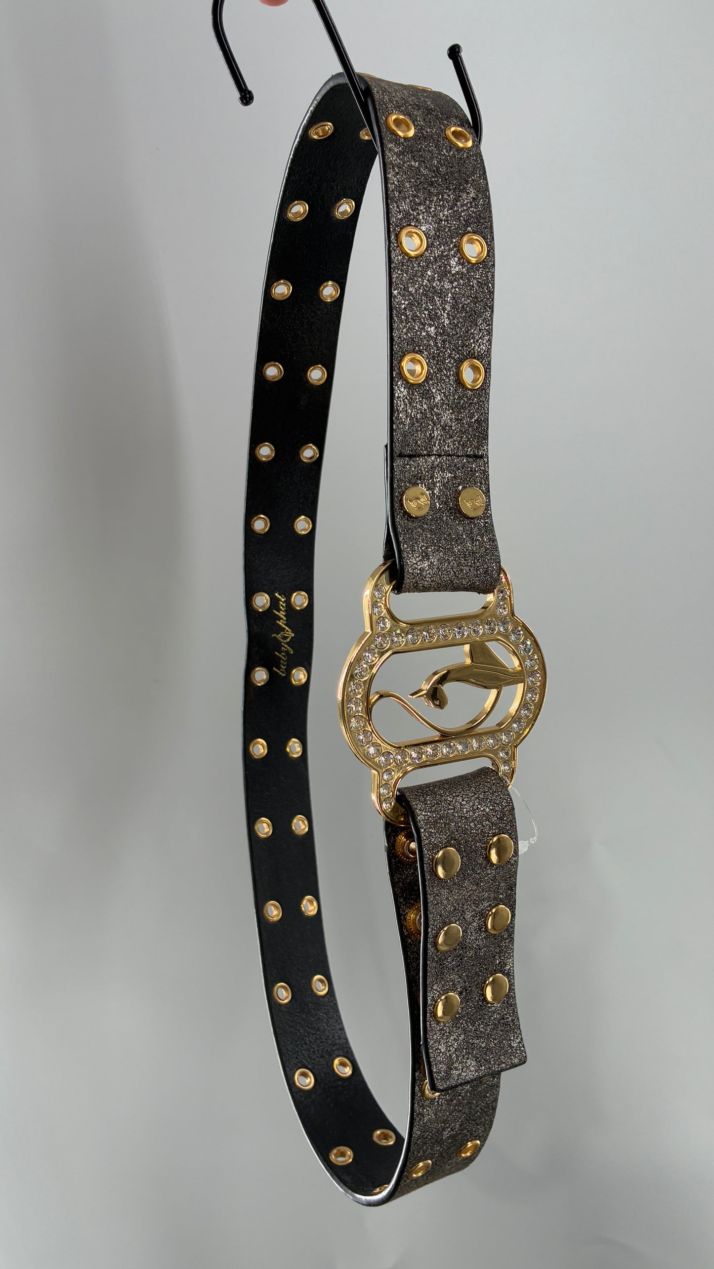 Vintage BABY PHAT Grey Belt with Iconic Gold Logo Buckle (Large)