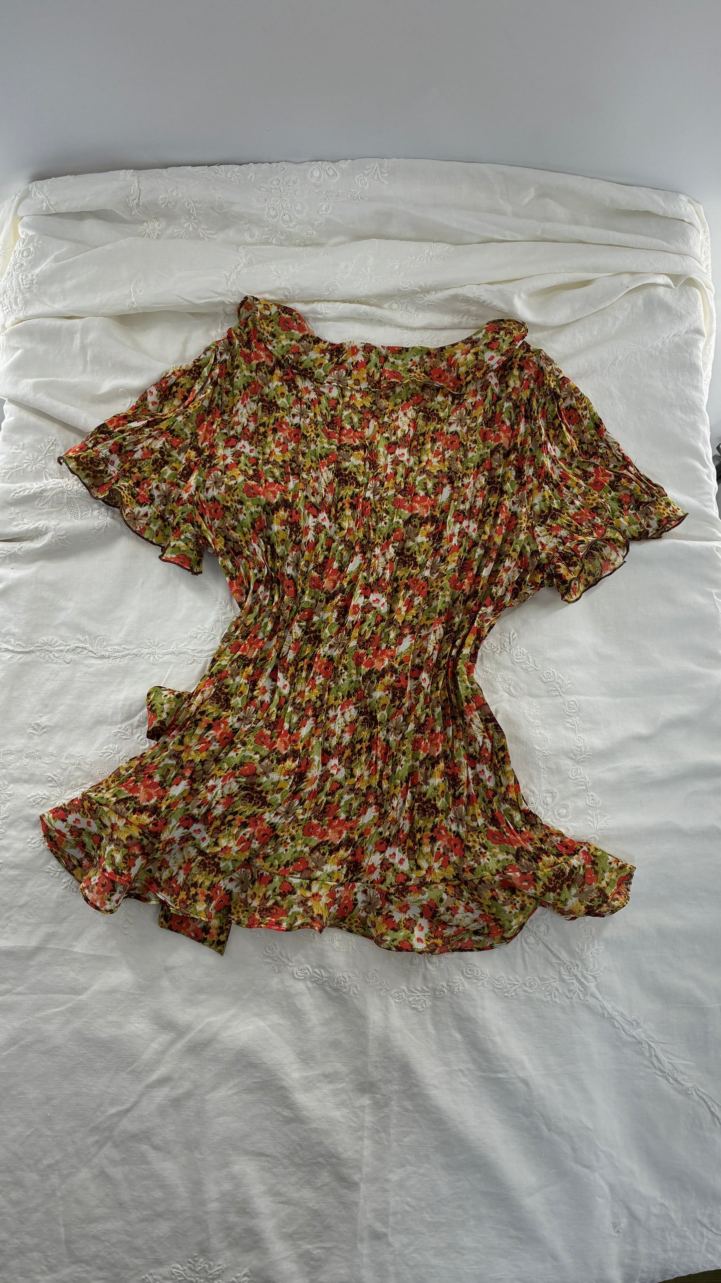 Vintage ALLISON TAYLOR Seasonal Crimped Tie Side, Puff Sleeve Blouse (Medium)