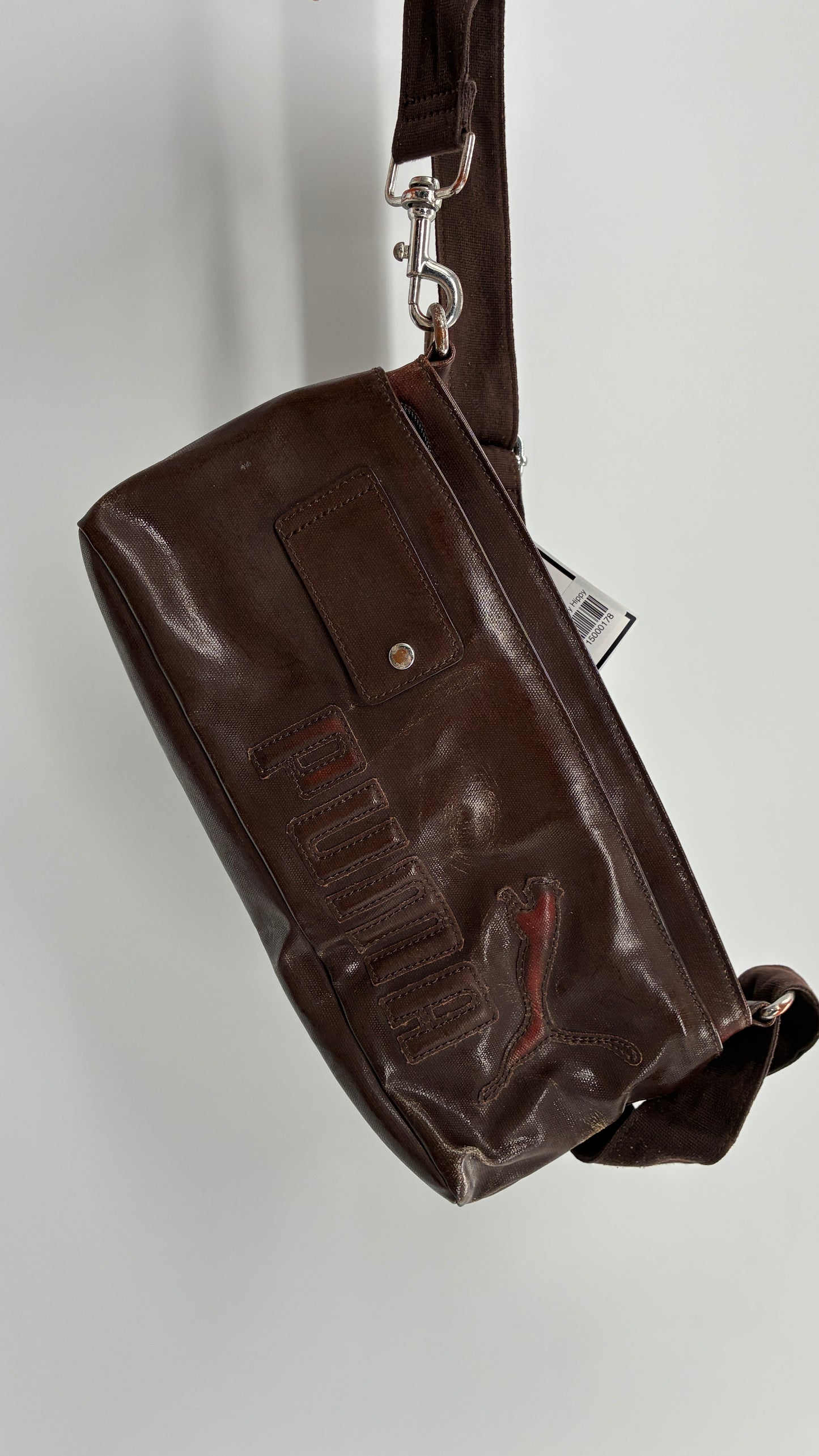 RARE Distressed Vintage PUMA Shoulder Purse, Brown W/ Iconic Logo