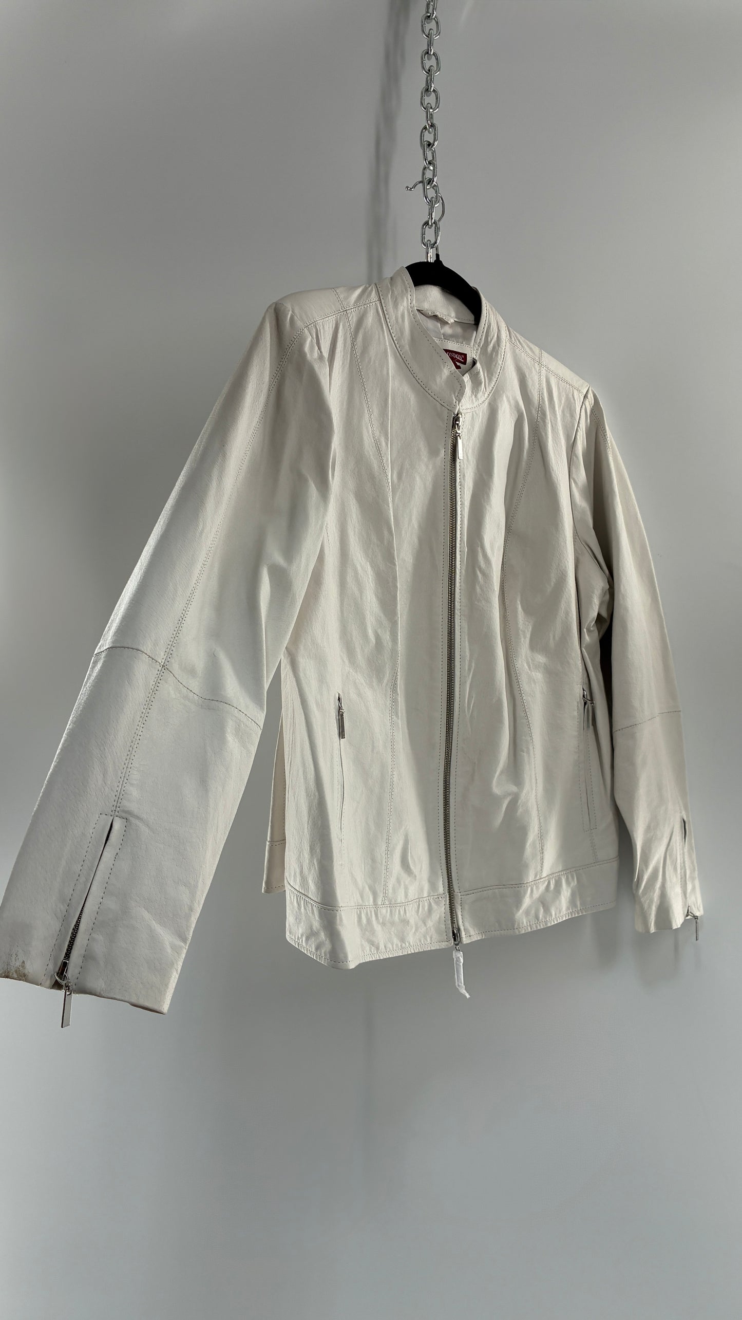 Deadstock Vintage JESSICA LONDON White Genuine Leather Paneled Motorcycle Jacket (16)