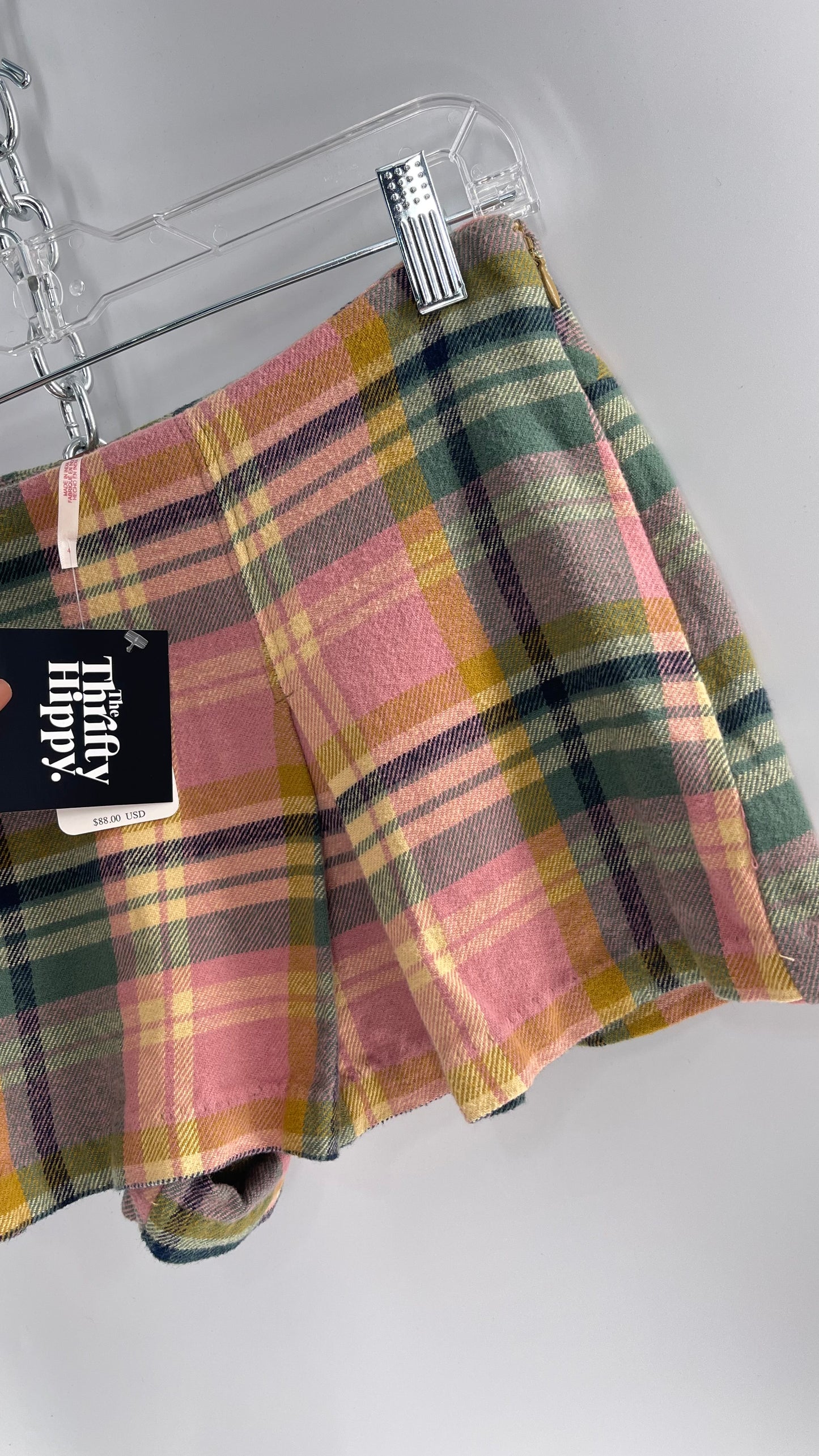 Free People Pink Plaid Pleated Micro Mini Skort with Tags Attached (4)