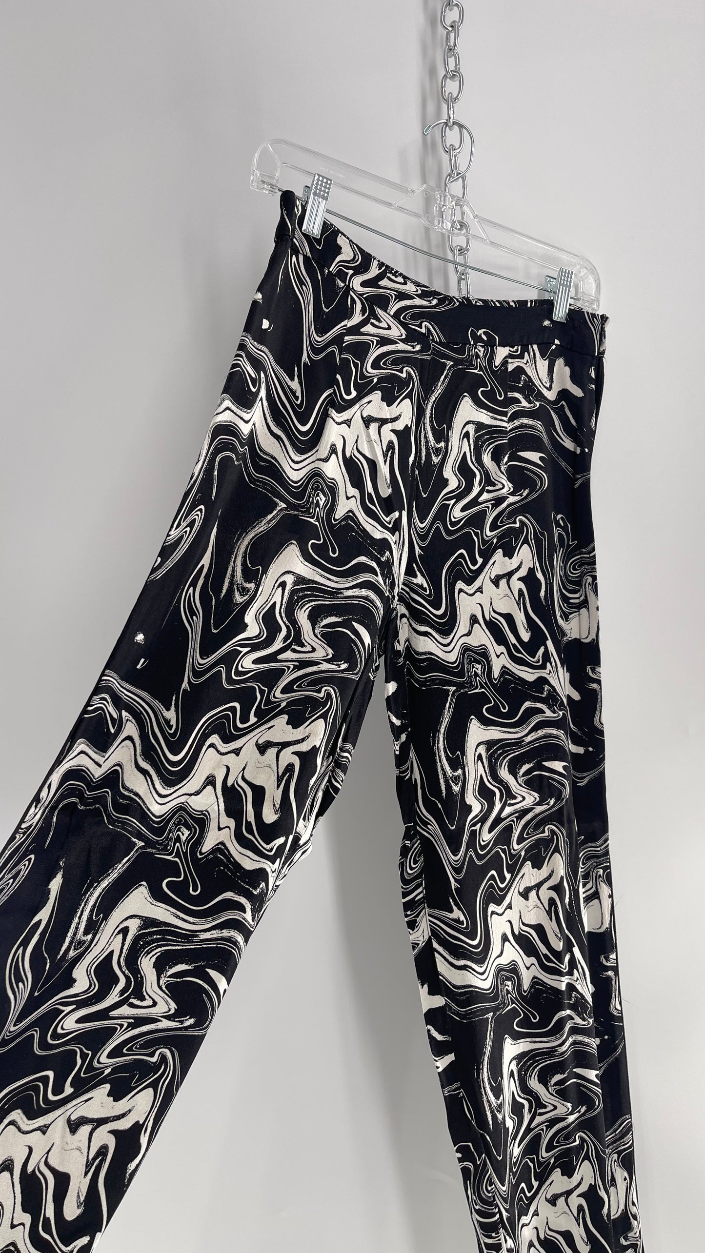 JUST Marble Washed Black\White Silky Flared Trouser (4?)