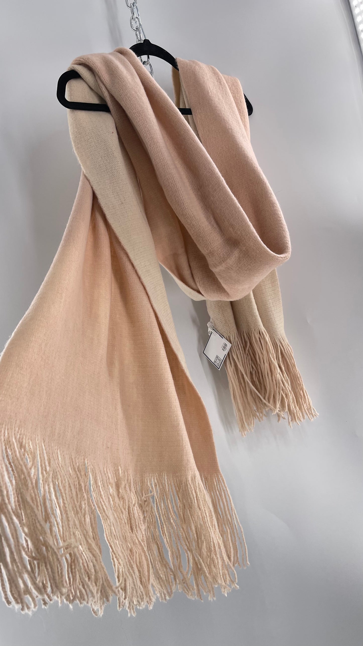 Free People Vanilla Beige and Ballet Slipper Pink Fringe Voluminous Scarf