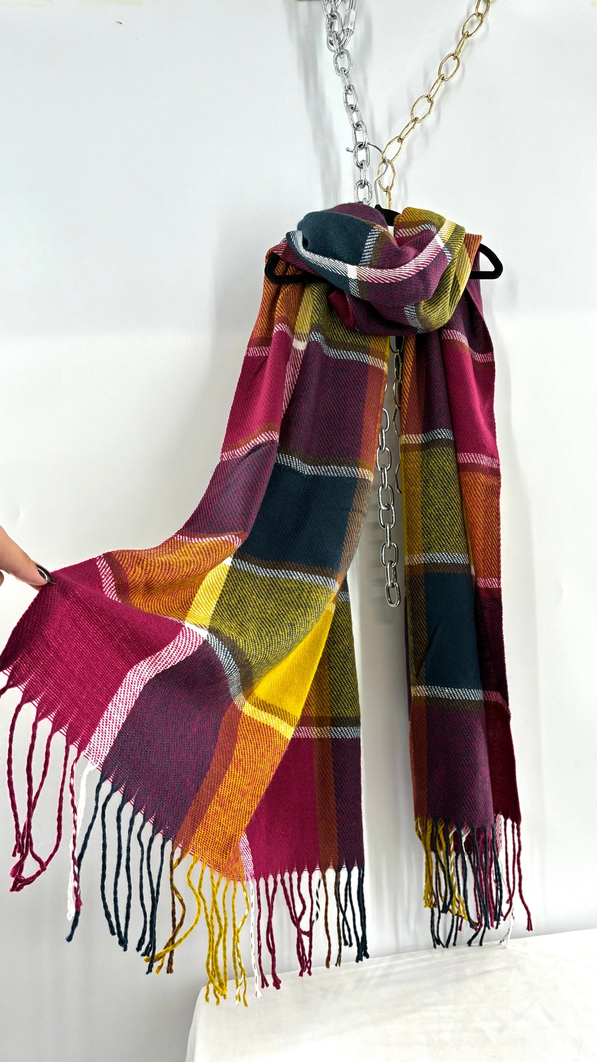 Vintage Autumnal Jewel Toned Plaid Scarf
