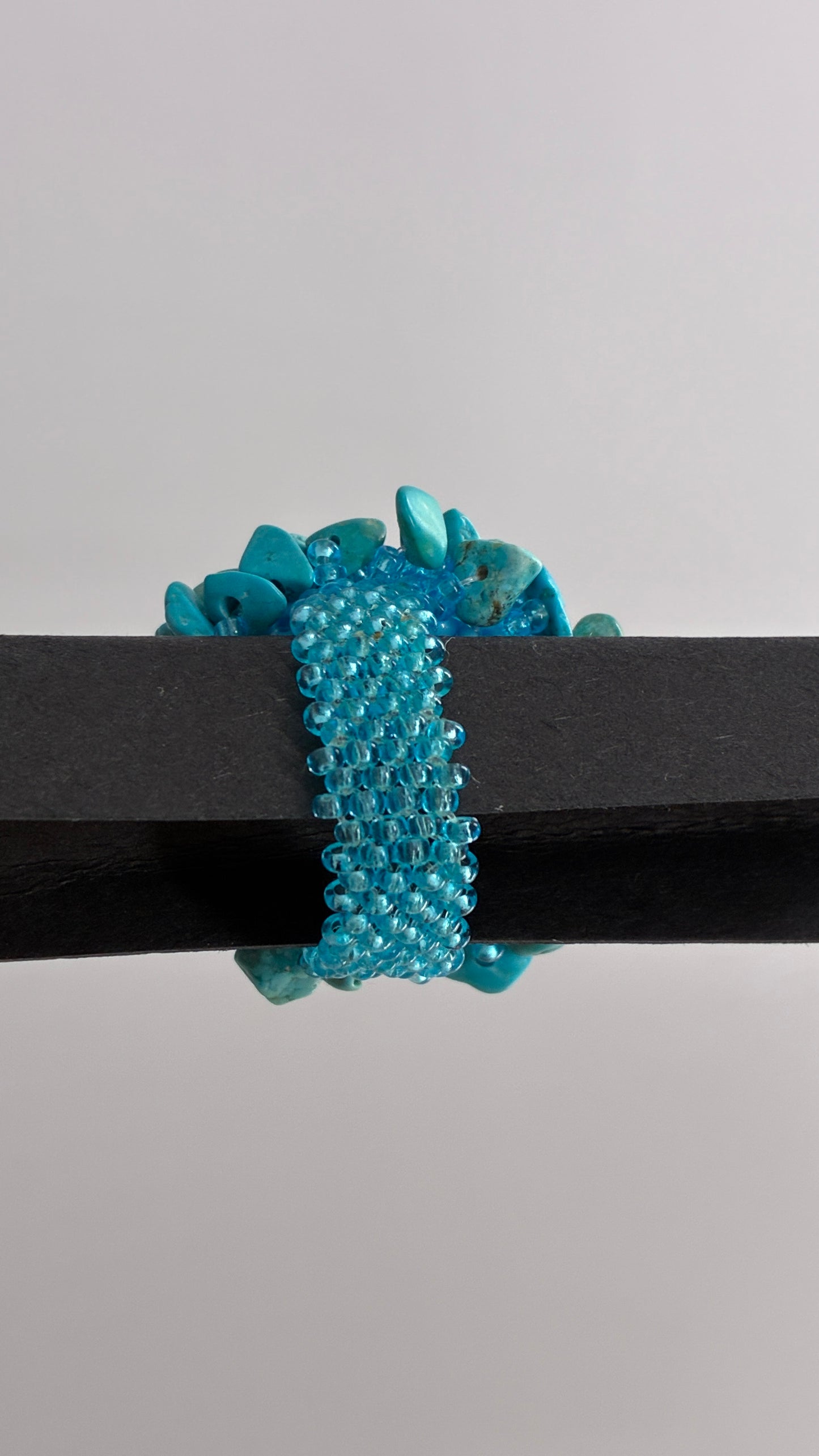 Vintage Handmade Turquoise Stone Cluster Beaded Ring