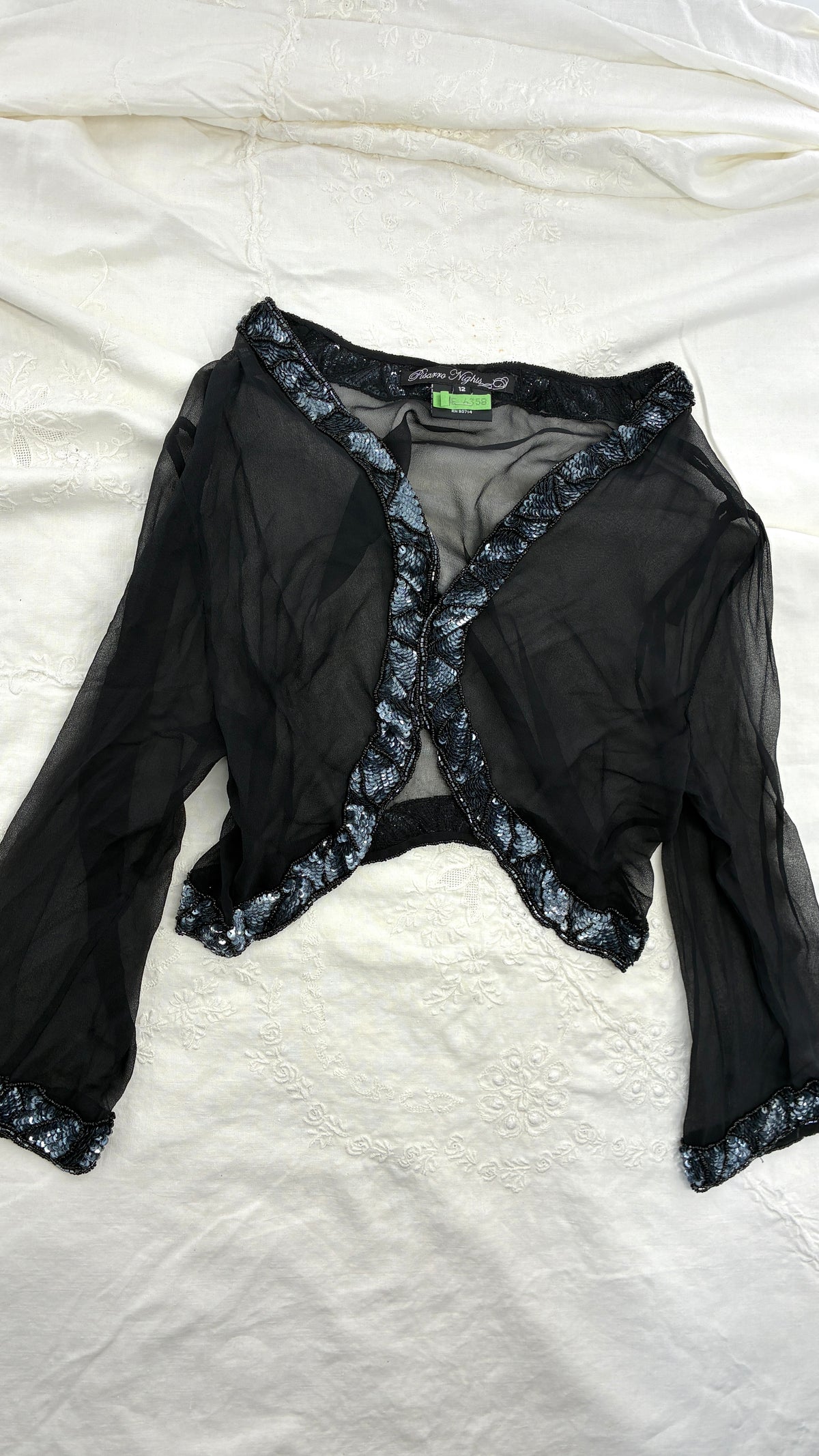 Vintage PISARRO NIGHTS Black Sheer Shrug with Heavily Beaded Trim (12)