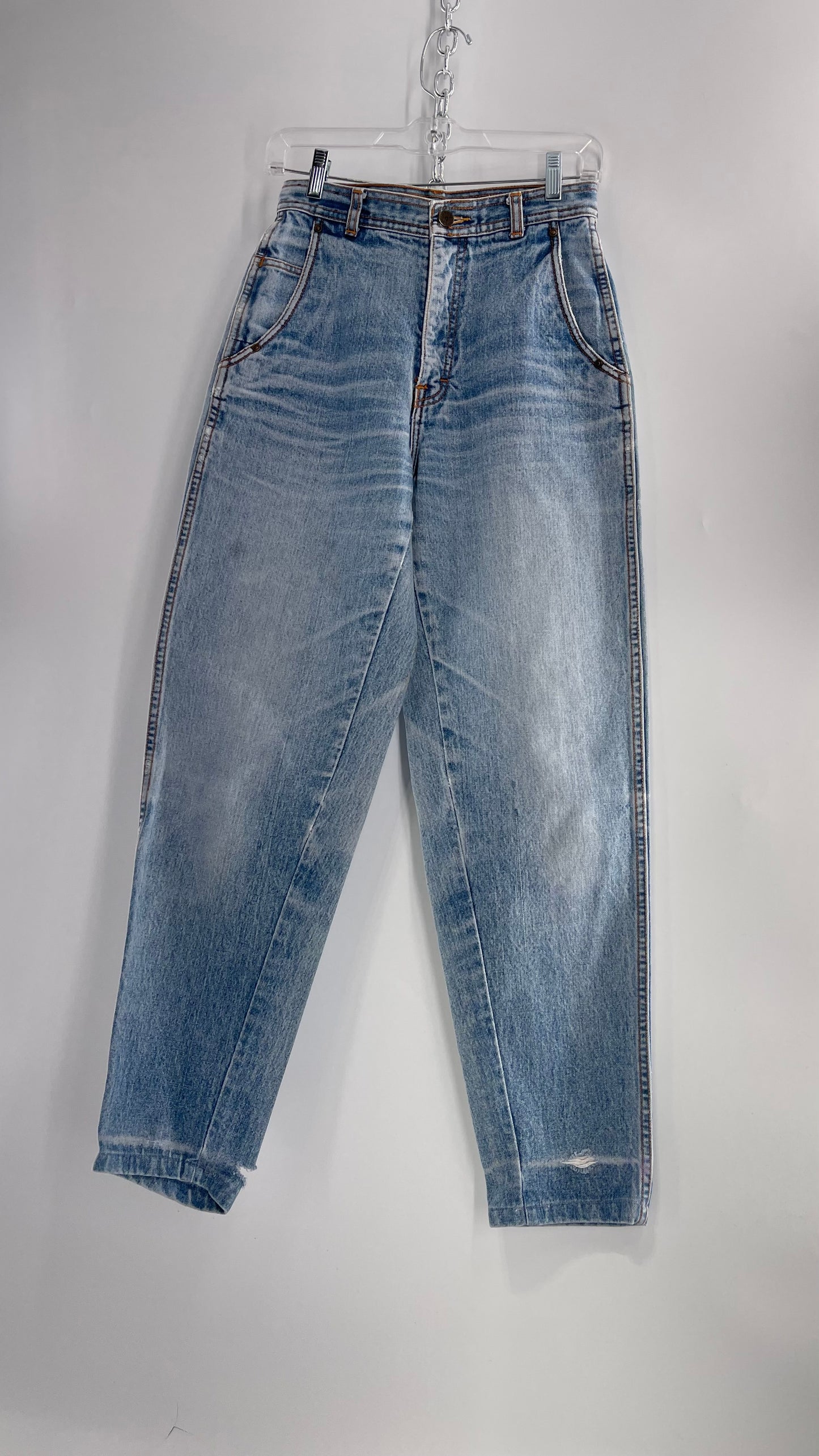 Vintage Sergio Valente Light Blue Ultra High Waisted Mom Jeans with Distressing (28)
