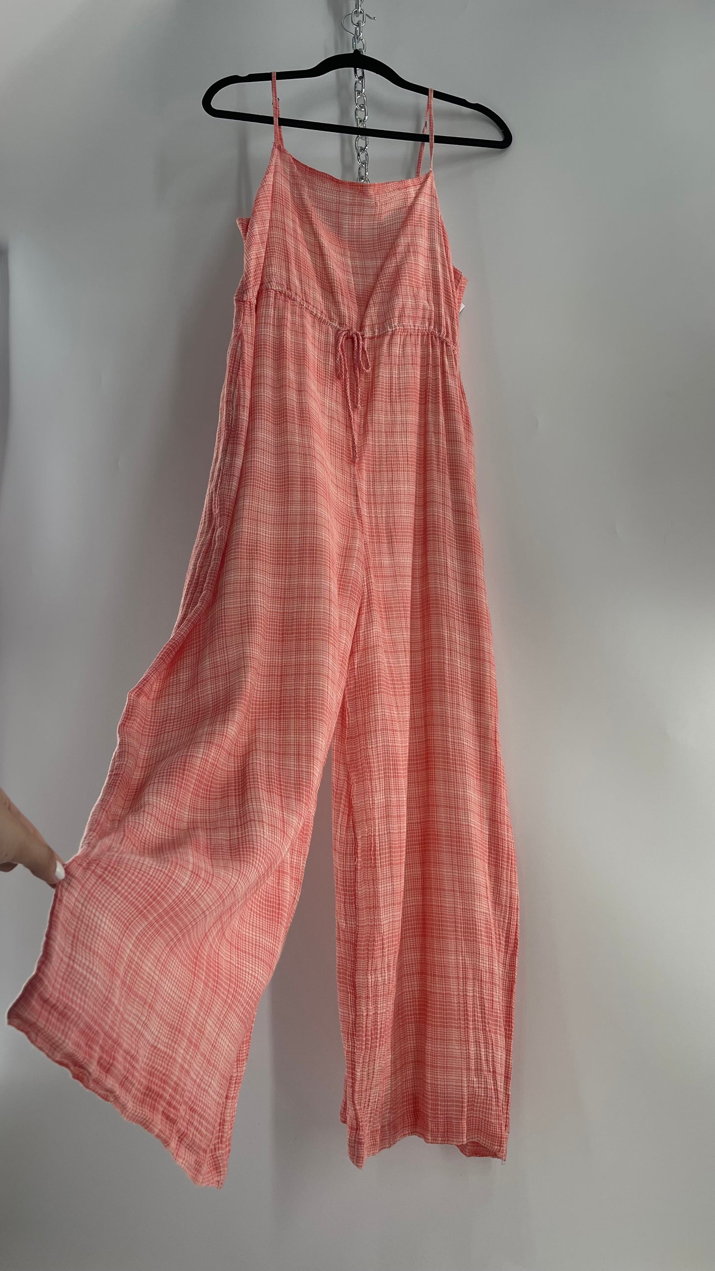 Urban Outfitters Gingham Plaid Red Picnic Jumpsuit (Large)