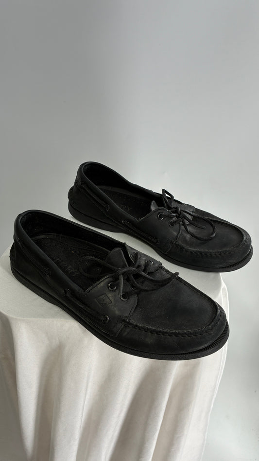 SPERRYS Top-Sider Black Leather Boat Shoes (Men’s 9)