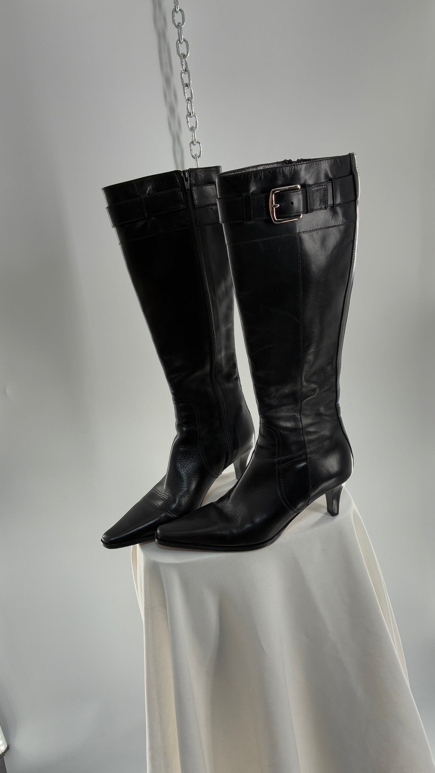 Vintage COACH Adrianna Black Leather Kitten Heel Knee High Boots (7.5)