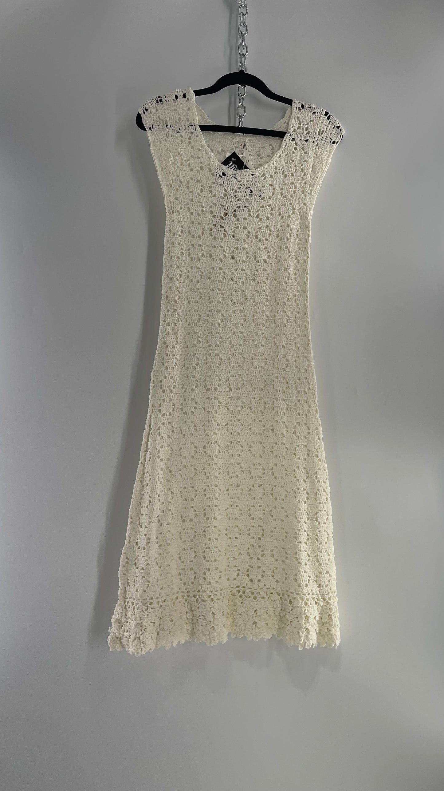 Anthropologie White Crochet Knit MIDI Dress with Tags Attached
