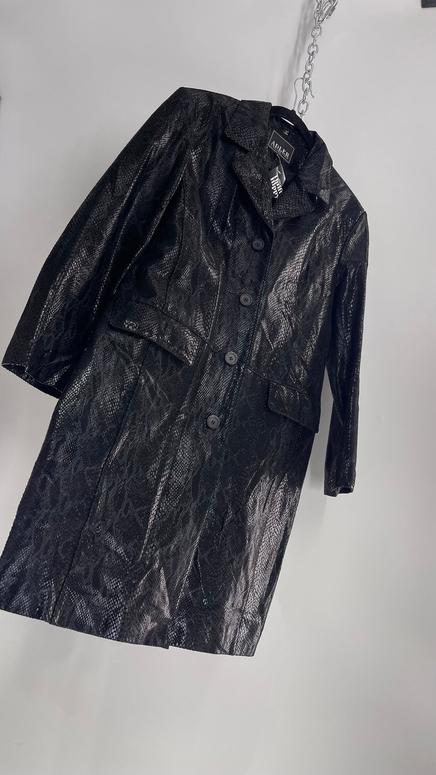 Vintage ADLER Black Genuine Leather Snake Embossed Coat (Large)