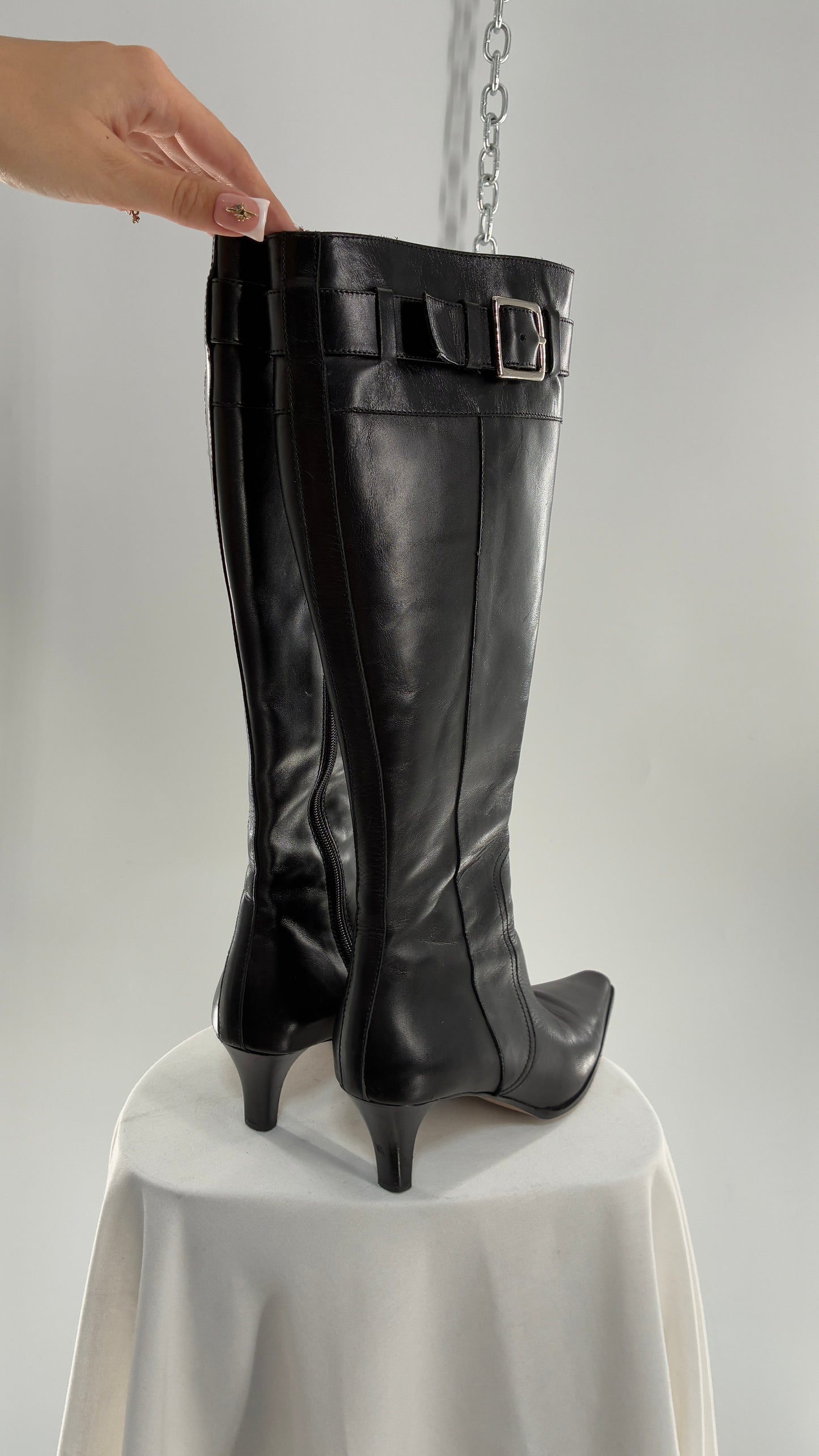 Vintage COACH Adrianna Black Leather Kitten Heel Knee High Boots (7.5)