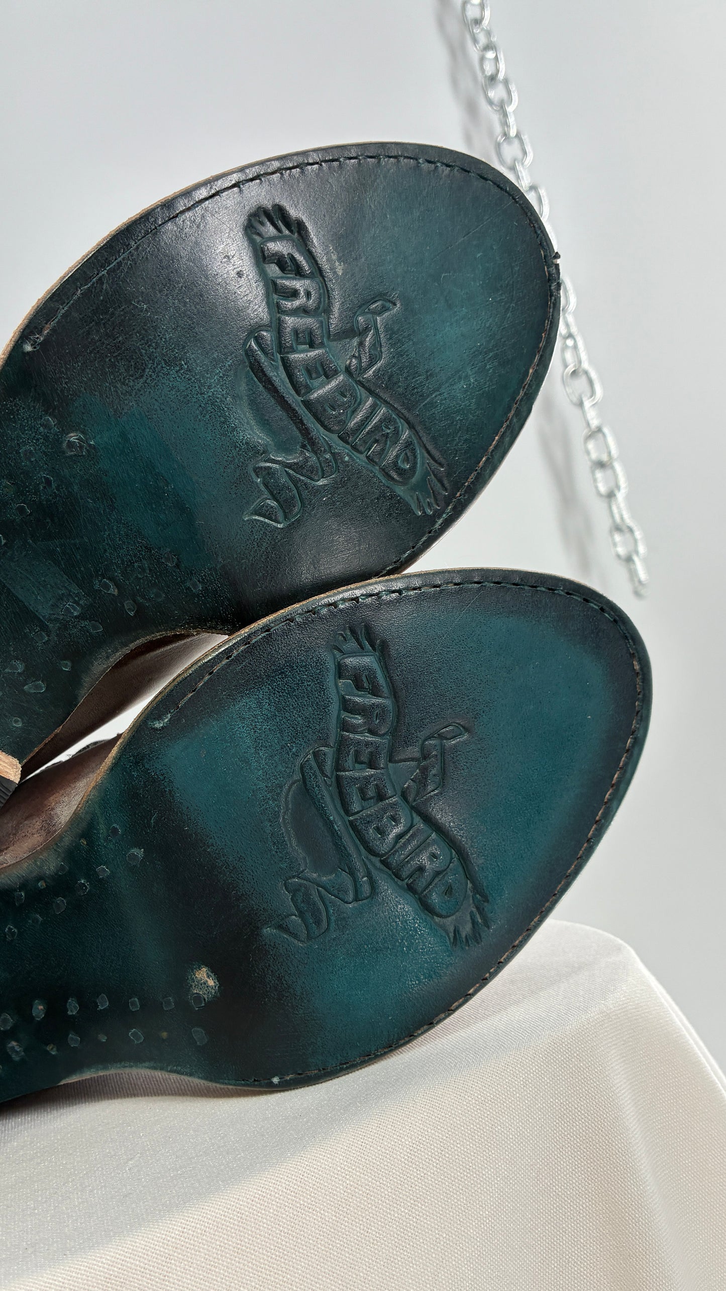 Free Bird Caprice Leather Sandal with Bronze Embossed Straps and Stamped Sole Made in Mexico (7)