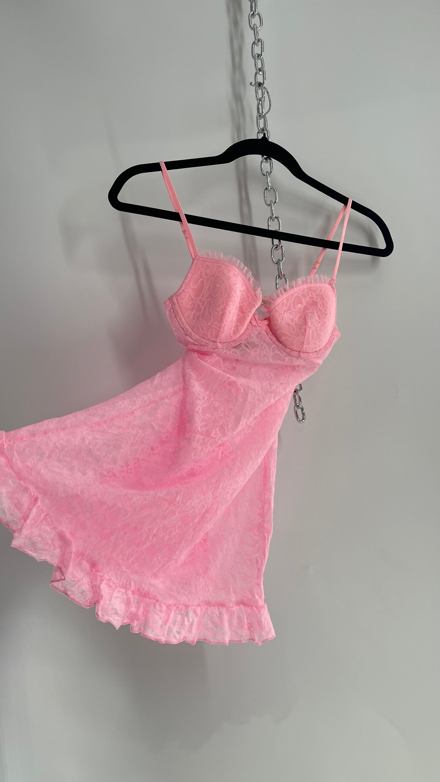 Vintage Victoria’s Secret Pink Lace Bustier with Ruffled Bum  (Small)