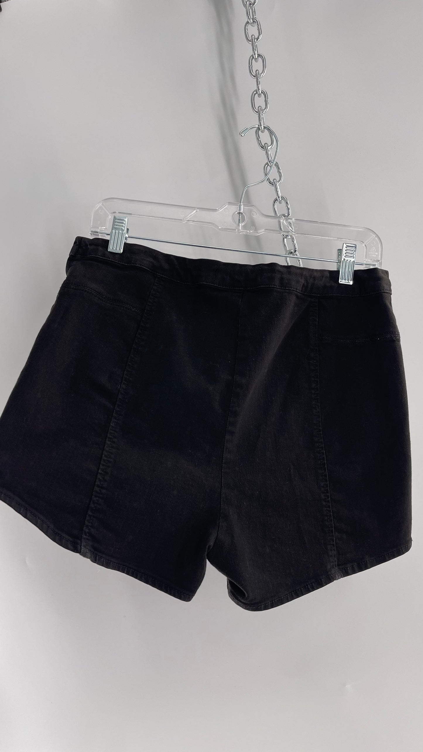 Free People Black Denim/Jean High Low Shorts(31)