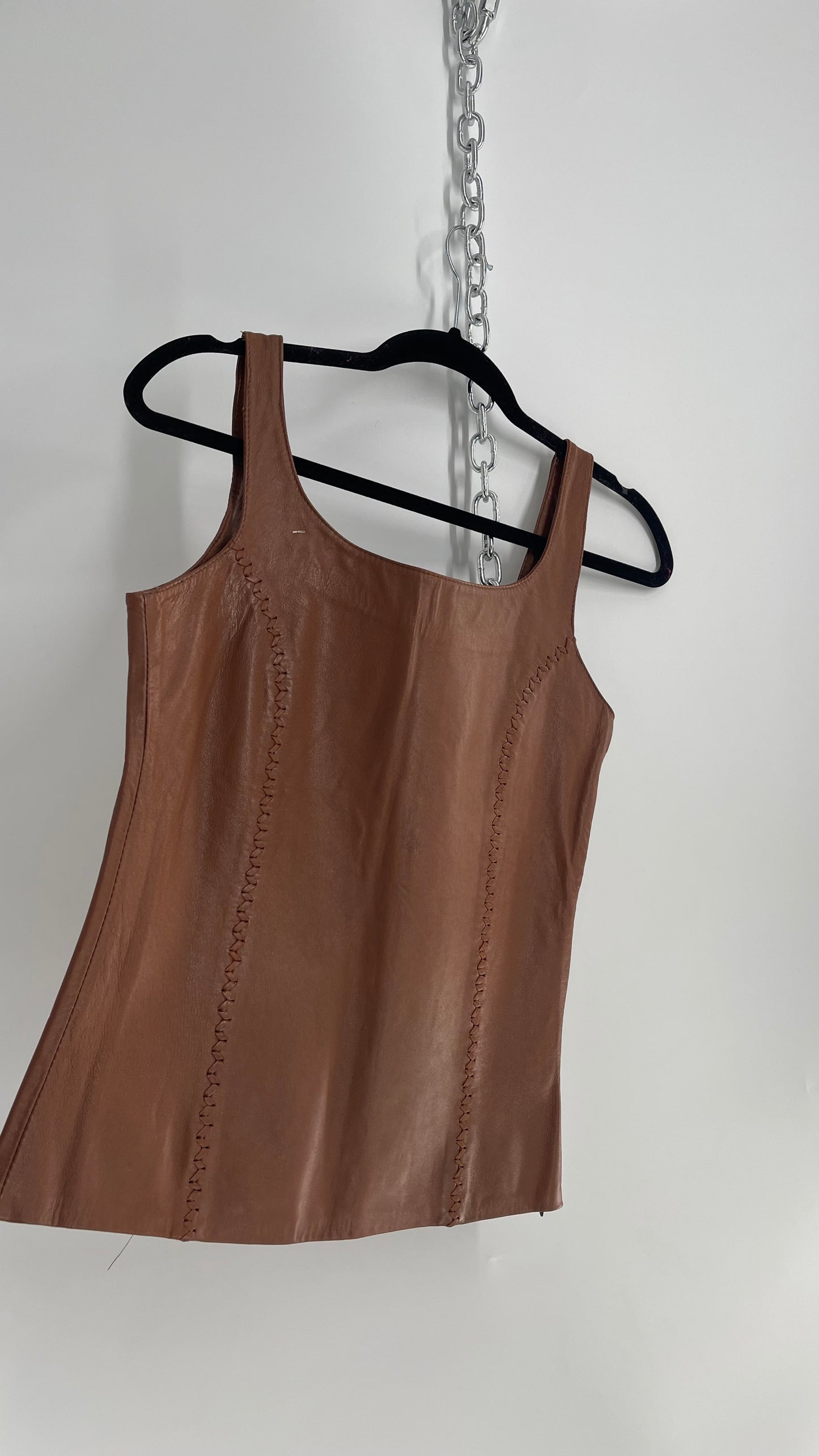 Vintage Brown Leather Tank with Braided Details (Medium)