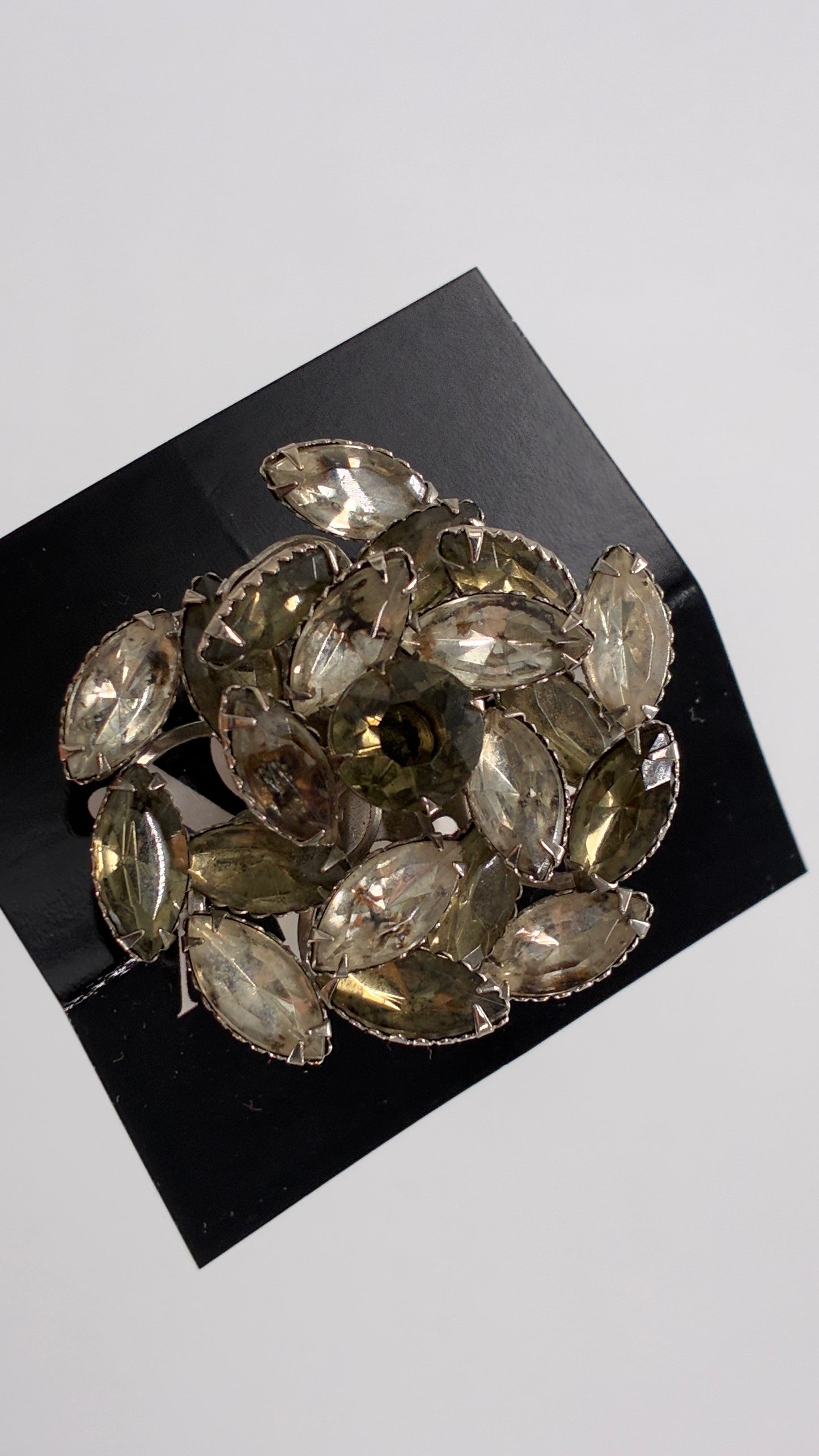 Vintage Smoky Grey Tones Marquise Cut Gemstone Brooch Pin