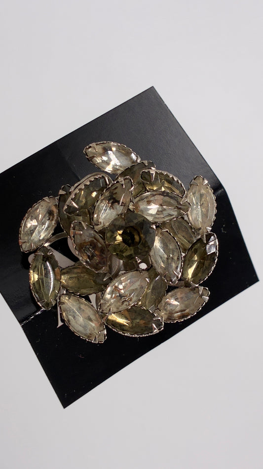 Vintage Smoky Grey Tones Marquise Cut Gemstone Brooch Pin