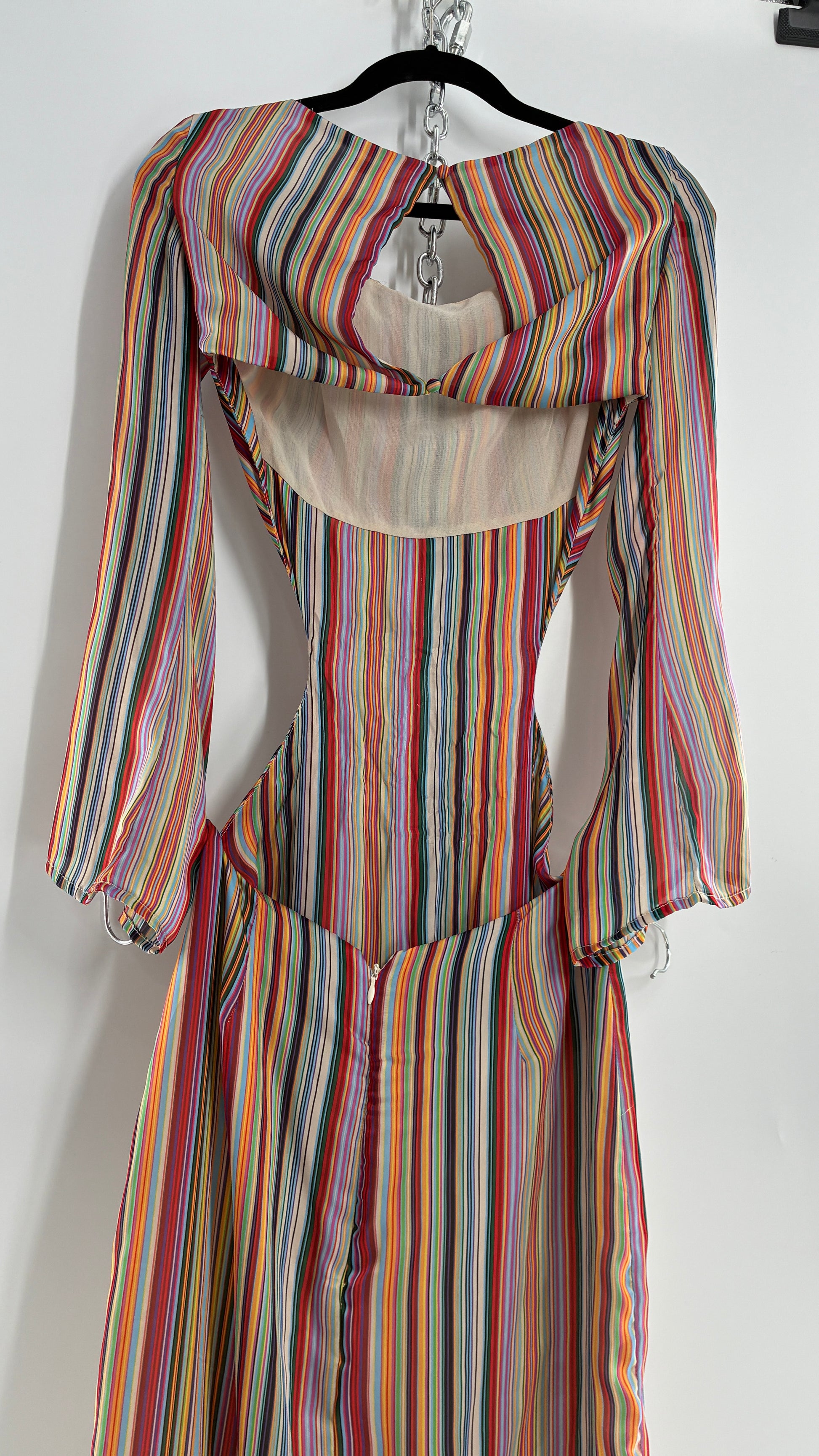 WINTERMUSE Daphne Multicolored Striped Silky Backless Cutout Dress (4) The Thrifty Hippy WINTERMUSE Daphne Multicolored Striped Silky Backless Cutout Dress (4) The Thrifty Hippy