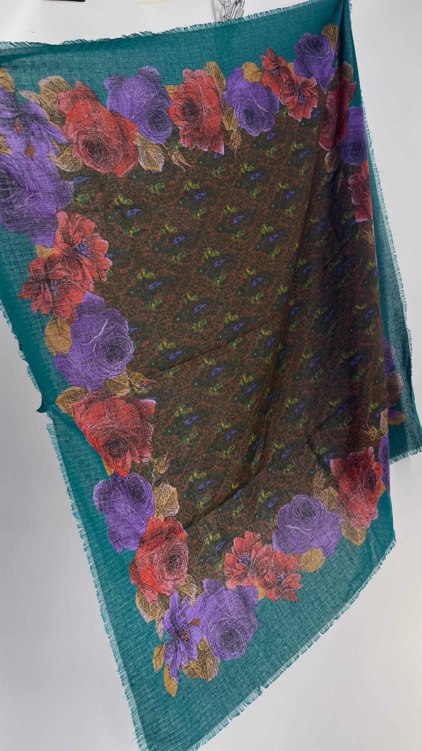 Vintage Jewel Tone Floral Scarf