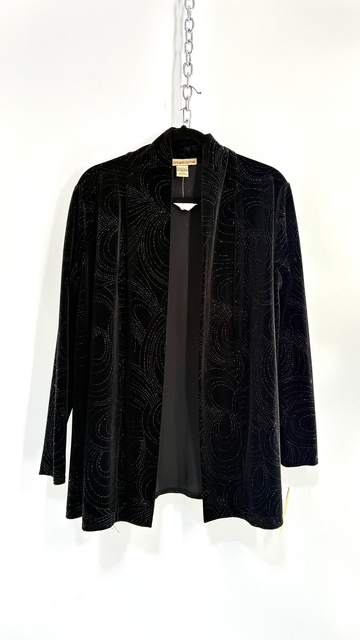 Deadstock Vintage NOTATIONS Black Velvet Glitter Patterned Cardigan (Small)