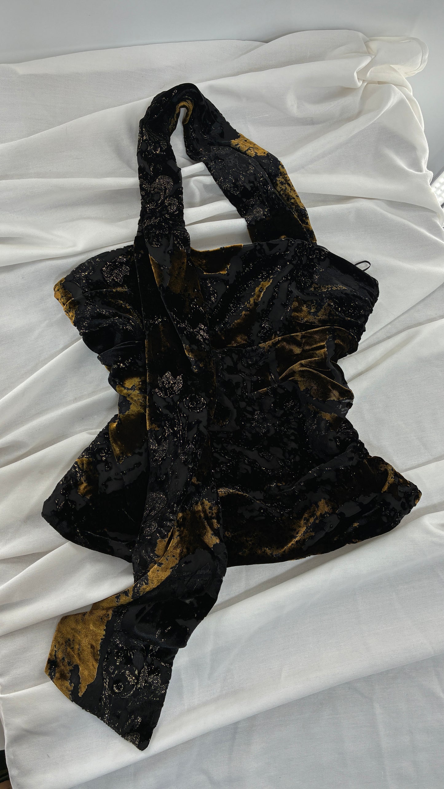 ZARA Black Burn Our Velour Wrap Scarf Corset with Tags (Medium)