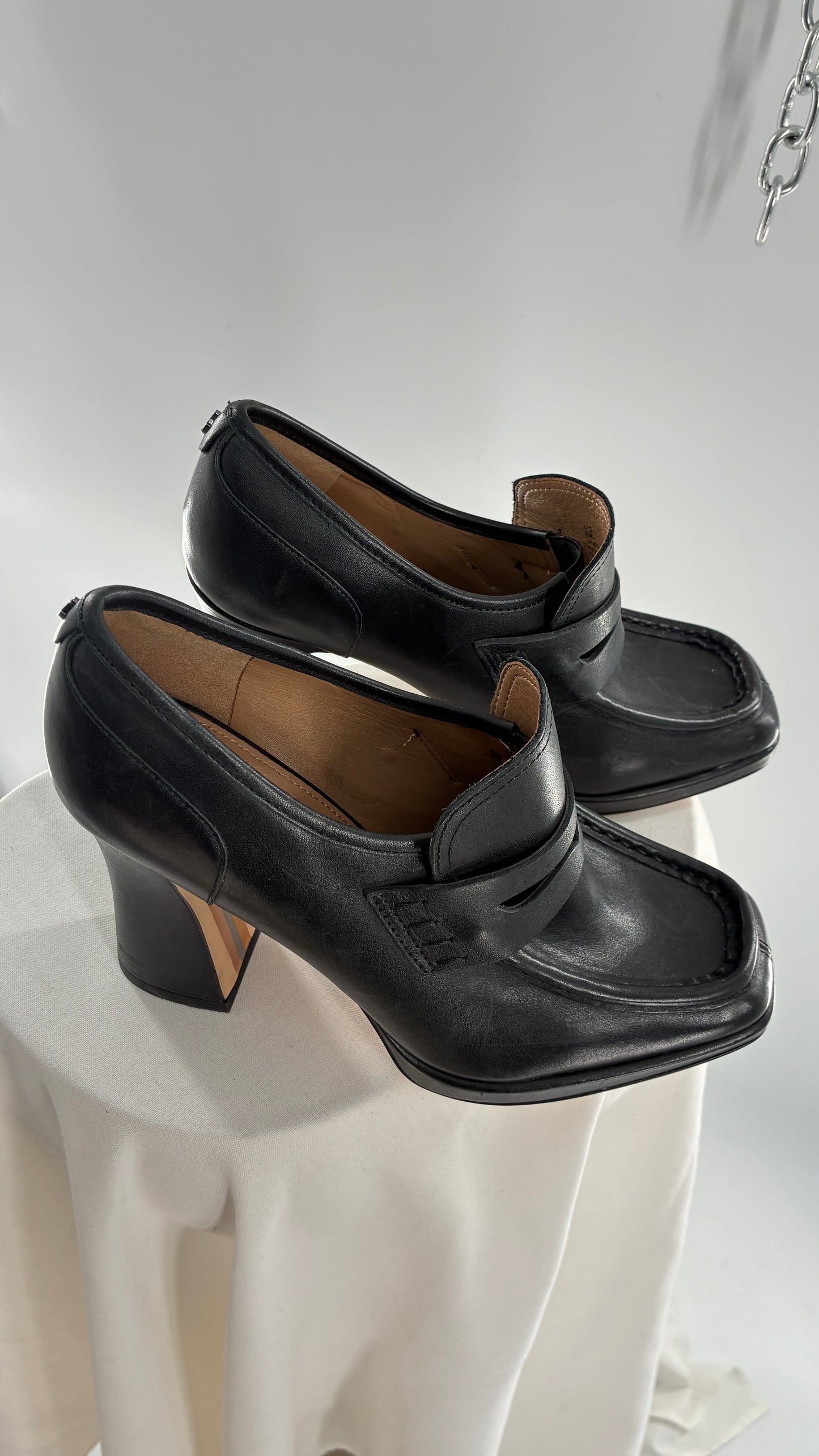 Vintage Sam Edelman Jeanette Black Genuine Leather Chunky Heel Oxfords (9)