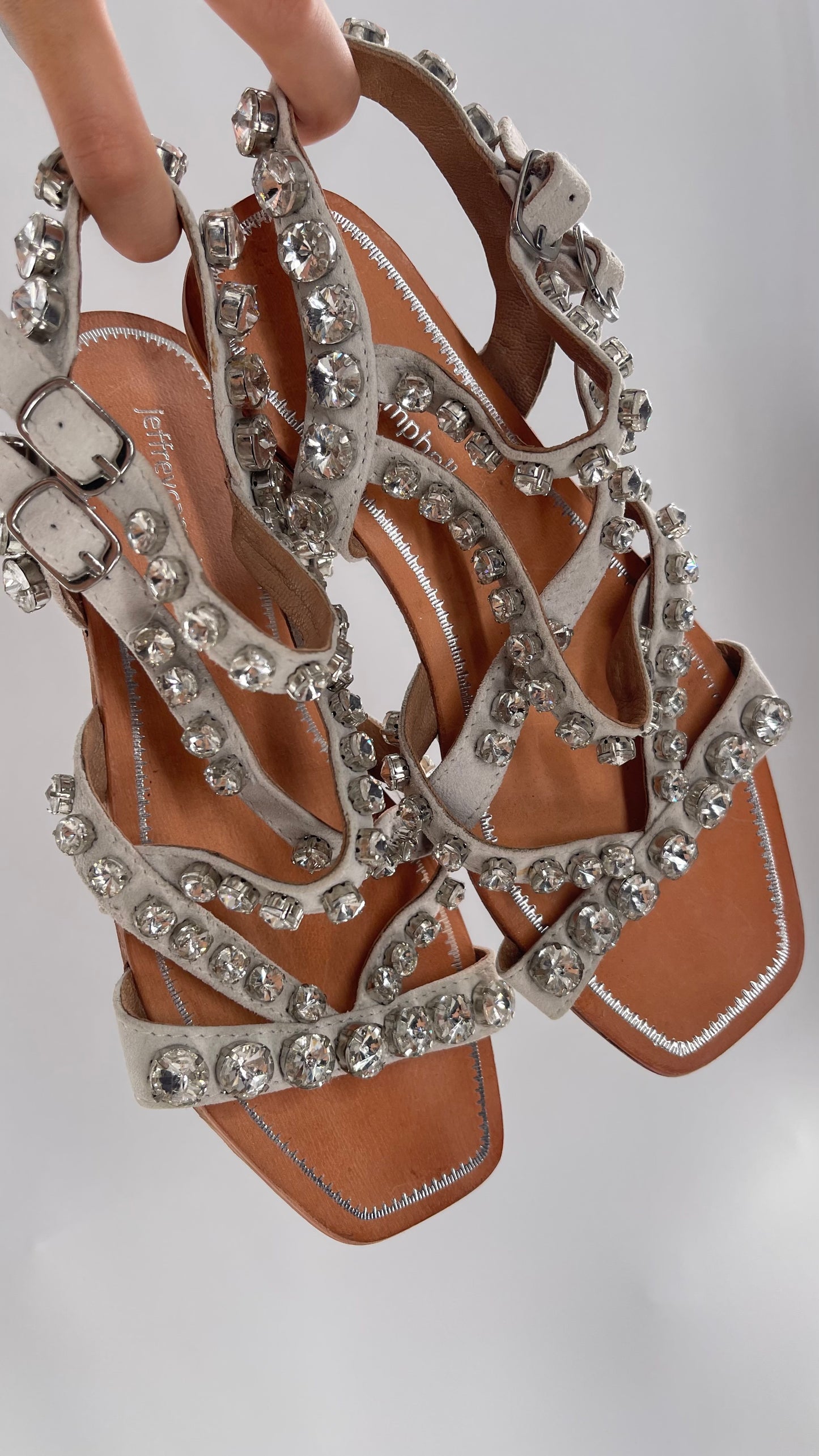 Jeffrey Campbell Gray Strappy Suede Sandal with Crystals/Rhinestones/Gemstones (7)