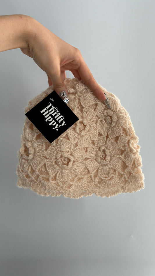 Crochet Knit Off White Beanie