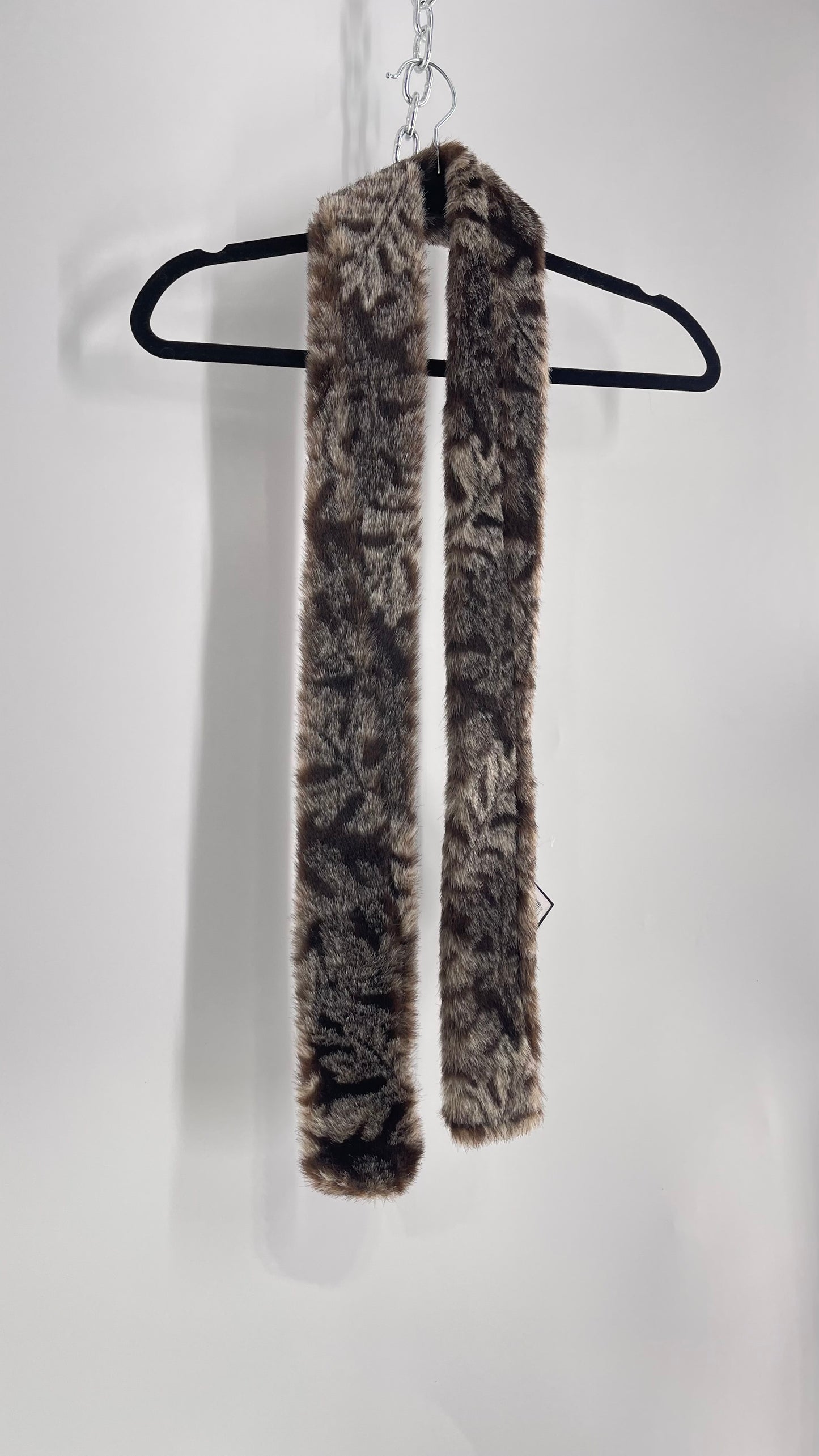 Vintage Fuzzy Furry Skinny Scarf Gray/Brown