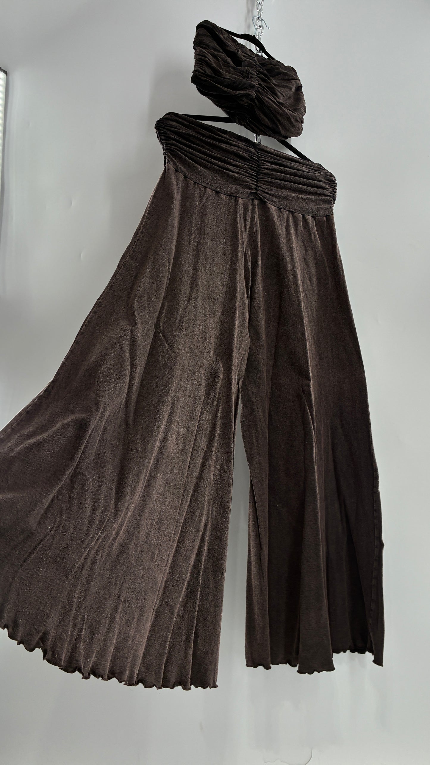 Free People Acid Wash Style Ruched Tube Top And Ultra Wide Leg Pant Set with Tags Attached (L)