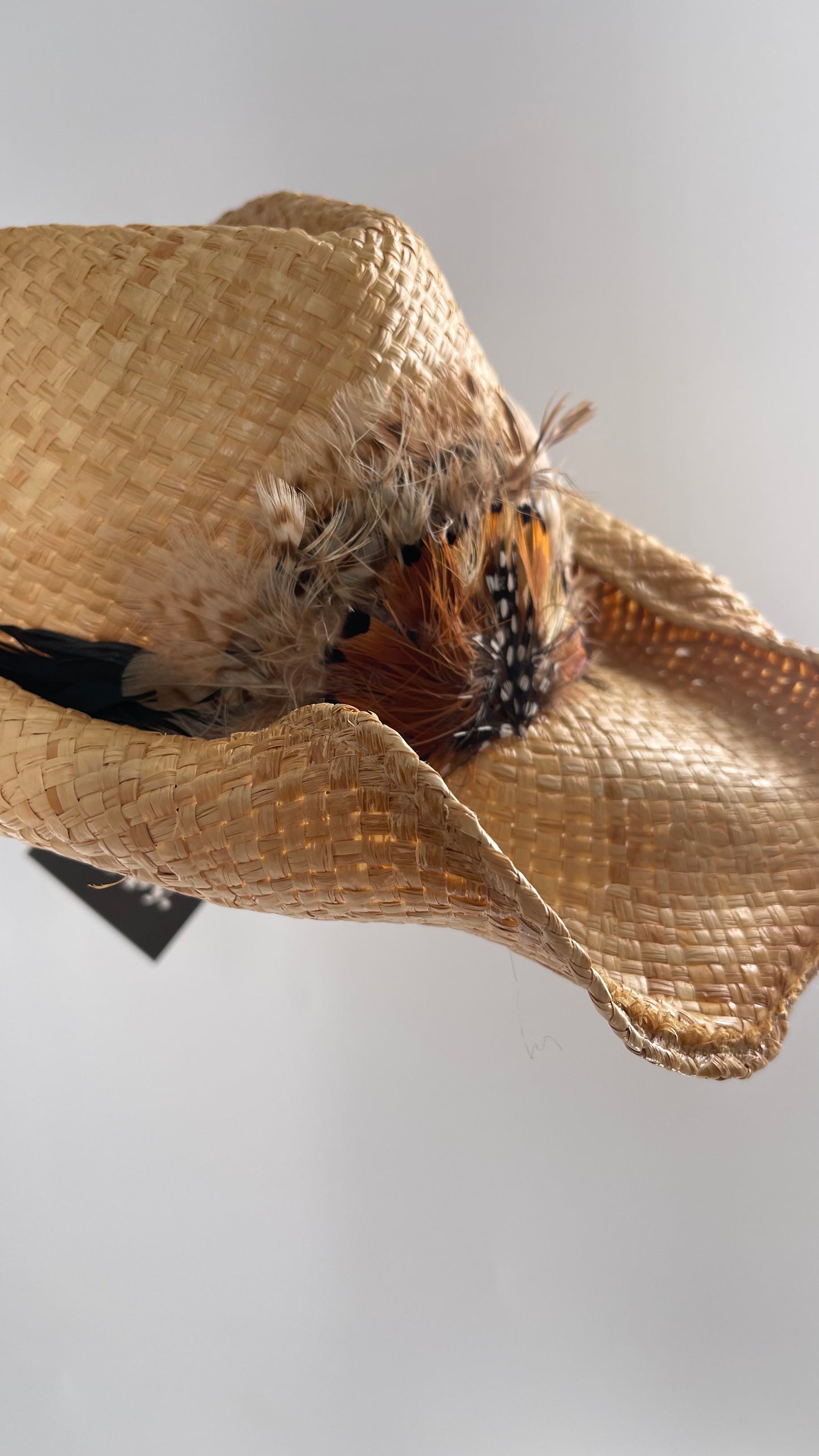 Vintage Straw Hat with Feather Band