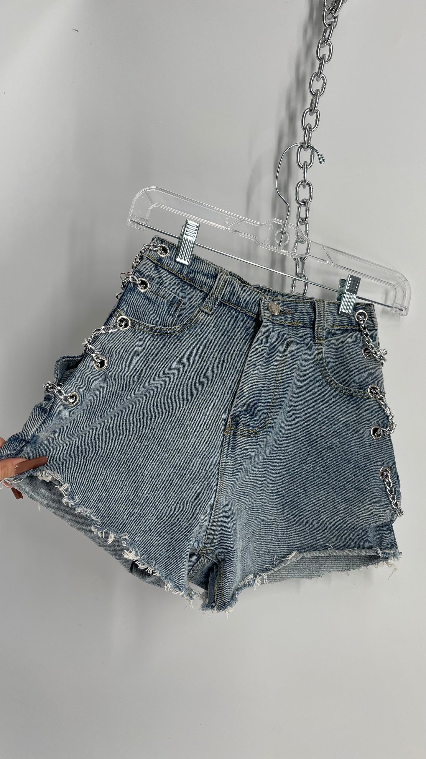 Vintage High Waisted Open, Chain Side Denim Shorts (Small)