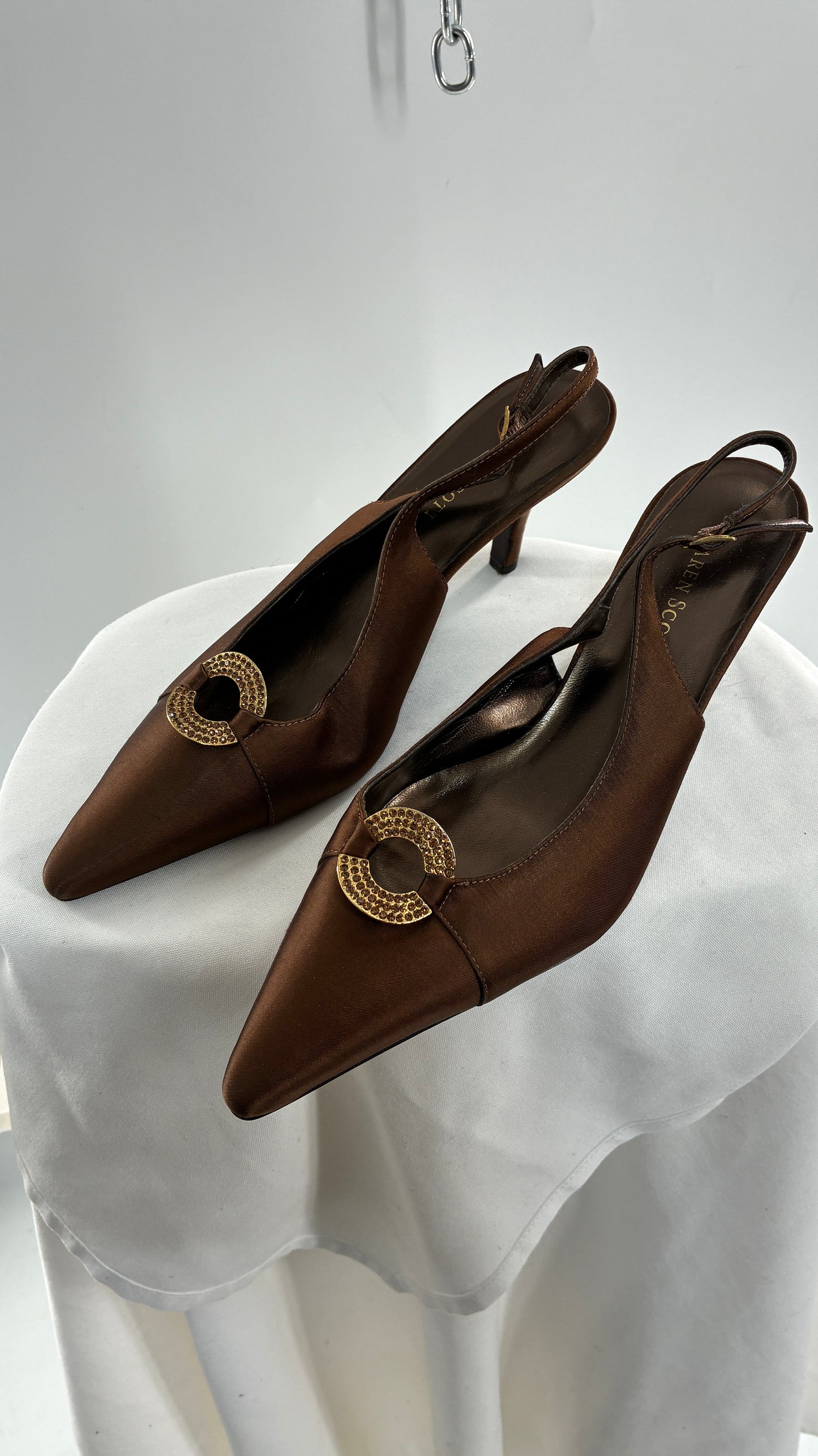 Vintage 1990s Karen Scott Satin Pointed Toe Kitten Heel (7.5)