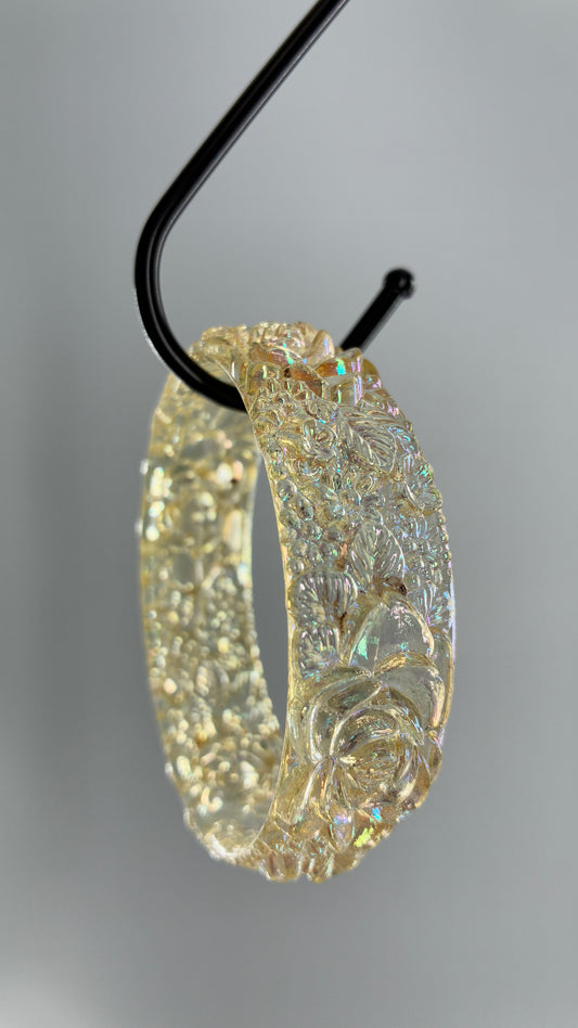 Vintage Iridescent, Lucite, Engraved Florals Bangle