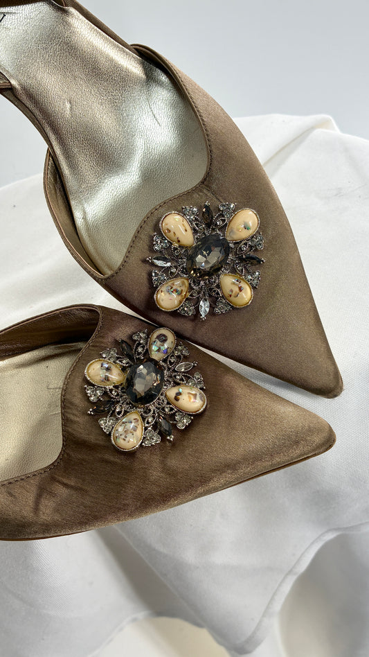 Vintage Anne Klein 1990s Kitten Heel with Stone and Metal Embellishments(7)