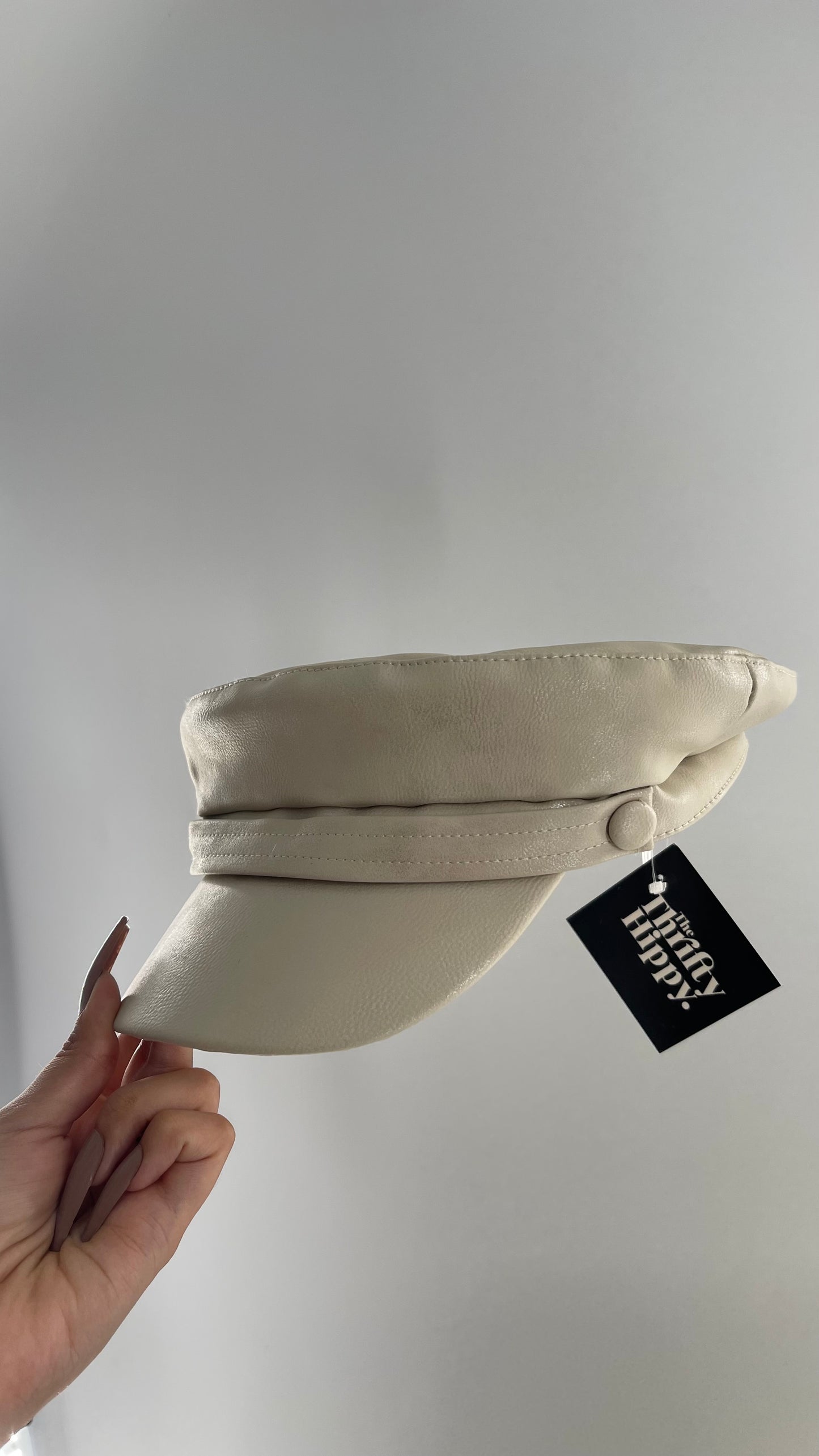 White Faux Leather Newsboy Cap