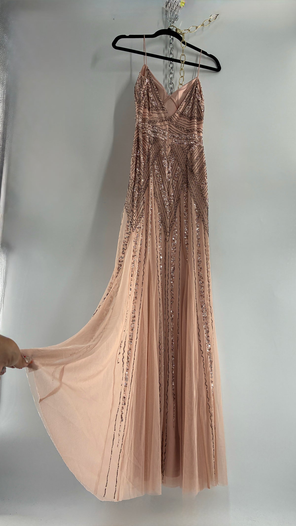 Vintage MARINA Dusty Pink Beaded Gown (2)