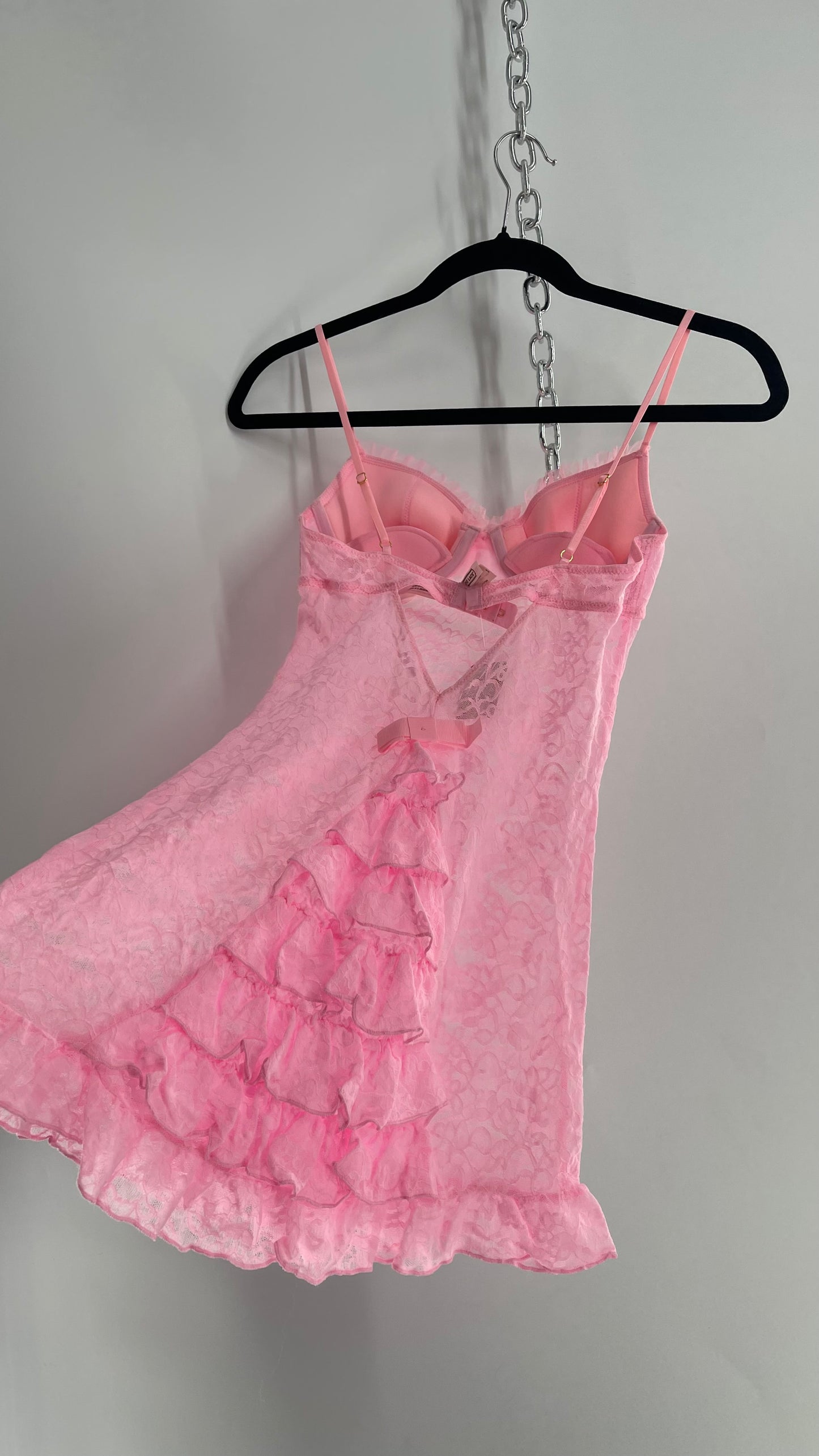 Vintage Victoria’s Secret Pink Lace Bustier with Ruffled Bum  (Small)