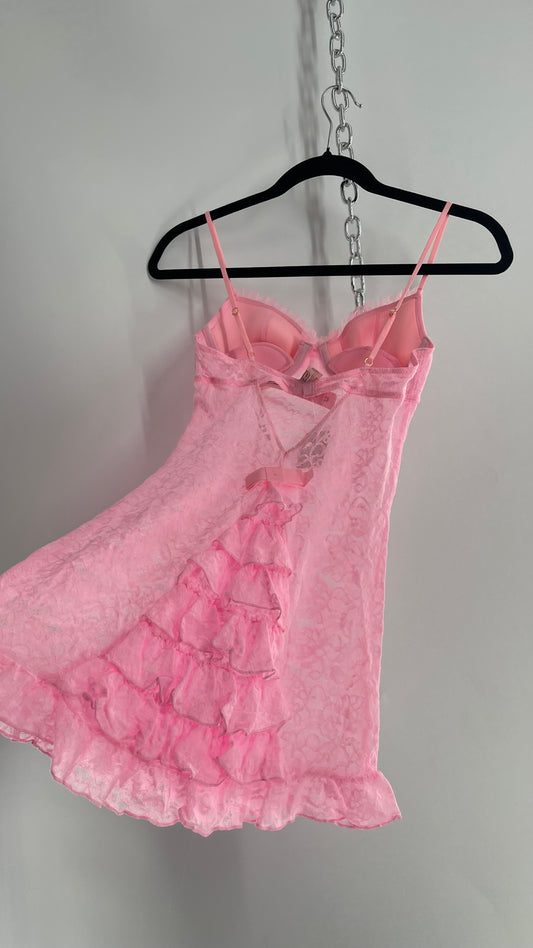 Vintage Victoria’s Secret Pink Lace Bustier with Ruffled Bum  (Small)