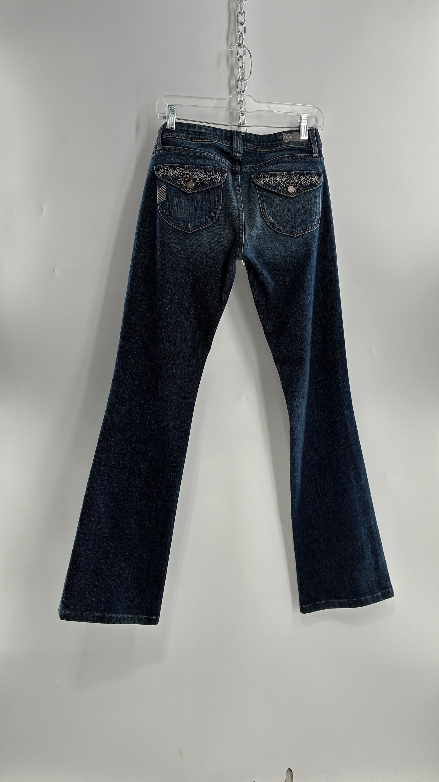 Vintage PAIGE Kick Flare Jeans with Embroidered Pockets (27)