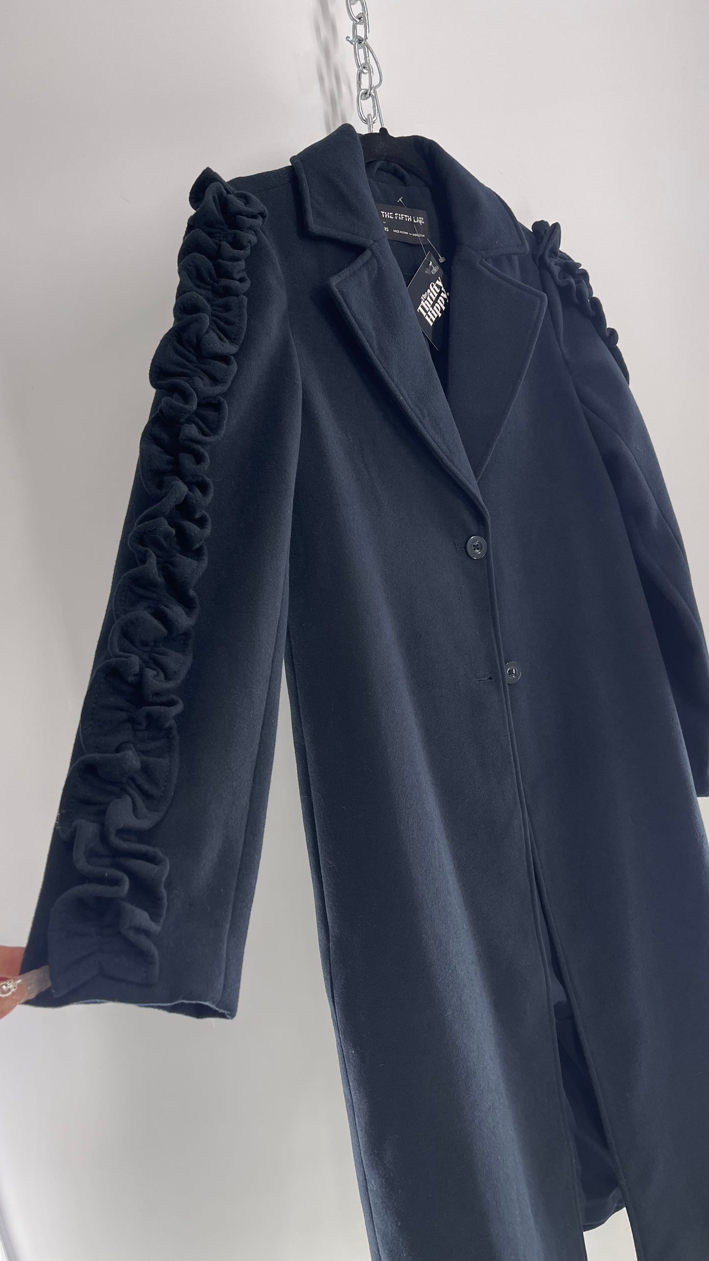 The Fifth Label Navy Ruffle Sleeve Duster Coat NWOT (XS)