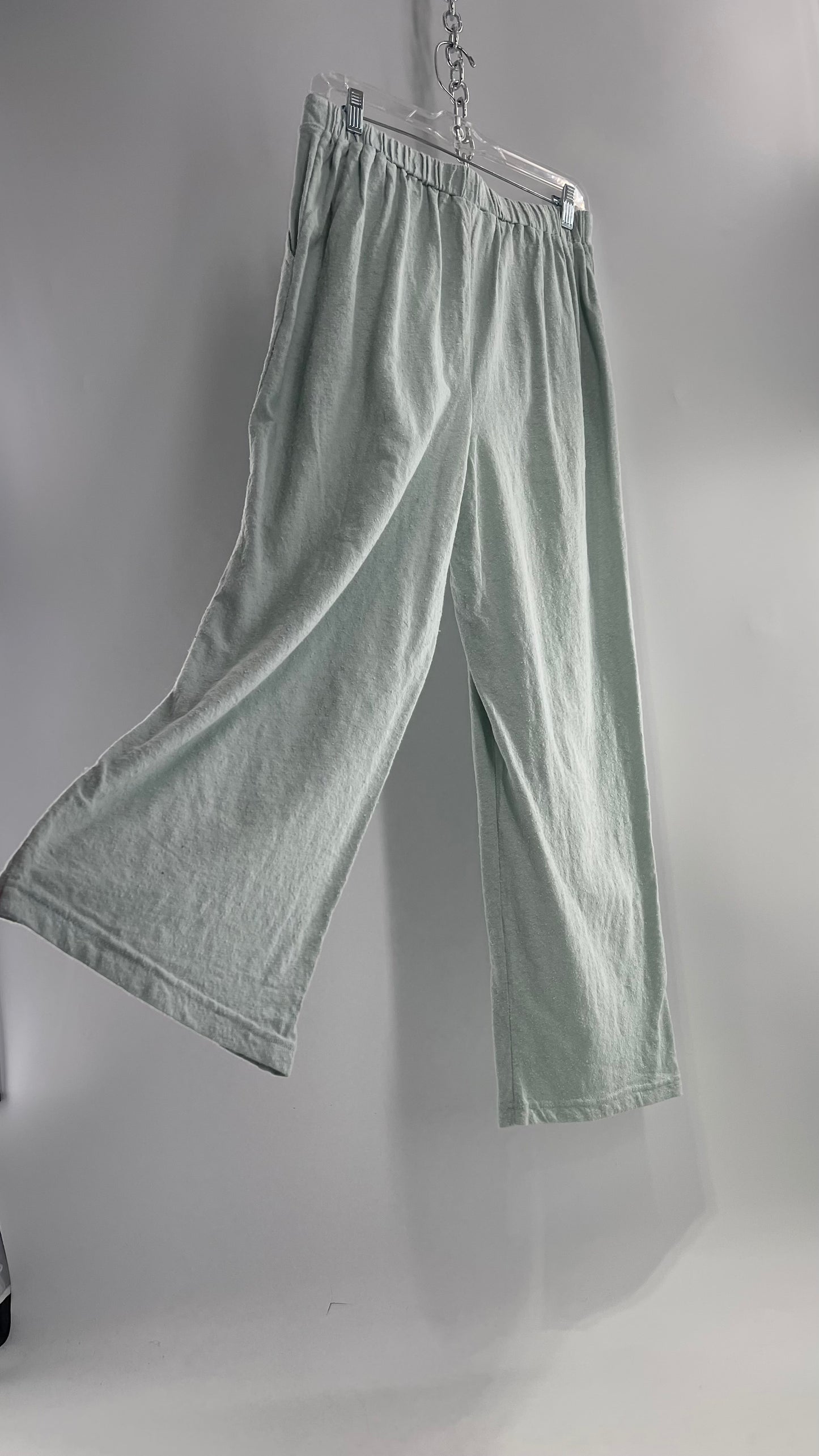 Free People Beach Light Blue Aquamarine Textured Lounge Pants (Medium)