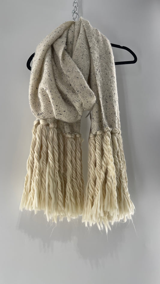 Anthropologie White/Off White Heavy Knit Cold Weather Scarf with Braided Fringe with Tags Attached (One Size)